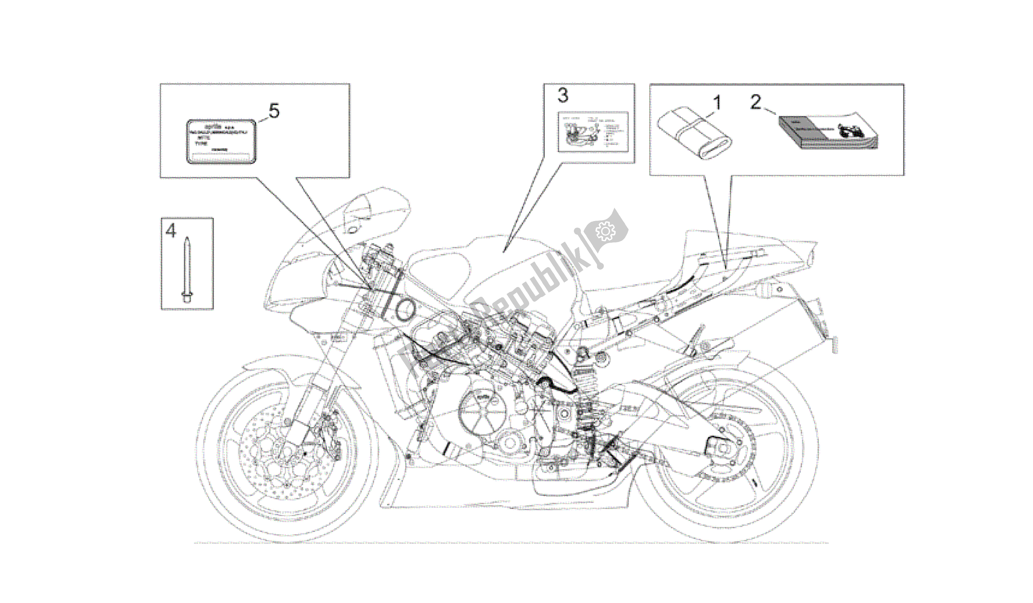 Todas as partes de Conjunto De Pratos E Manuais do Aprilia RSV Mille R GP1 Limited Edition 3963 1000 2003