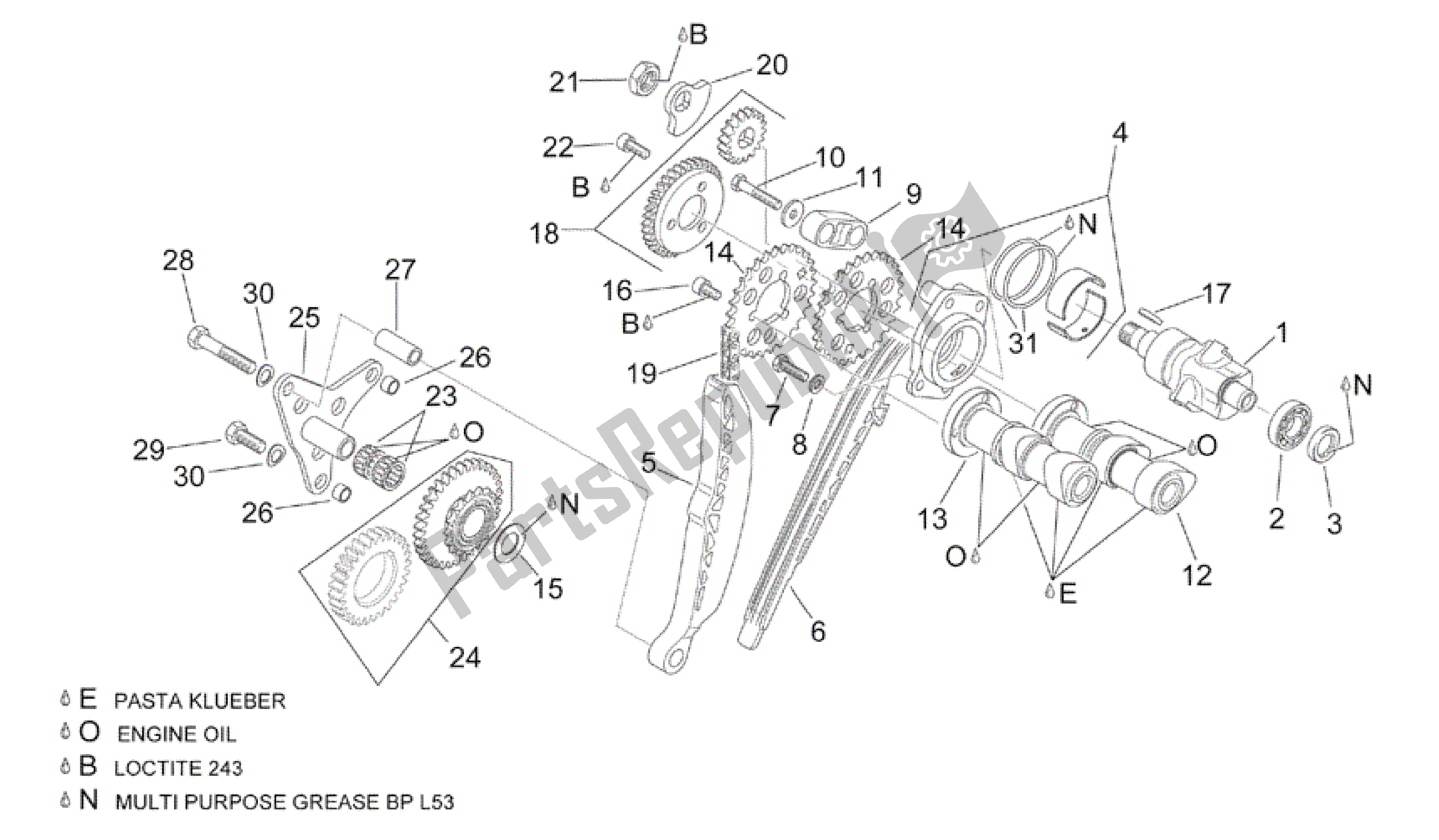 Alle onderdelen voor de Achterste Cilinder Timing Systeem van de Aprilia RSV Mille R GP1 Limited Edition 3963 1000 2003