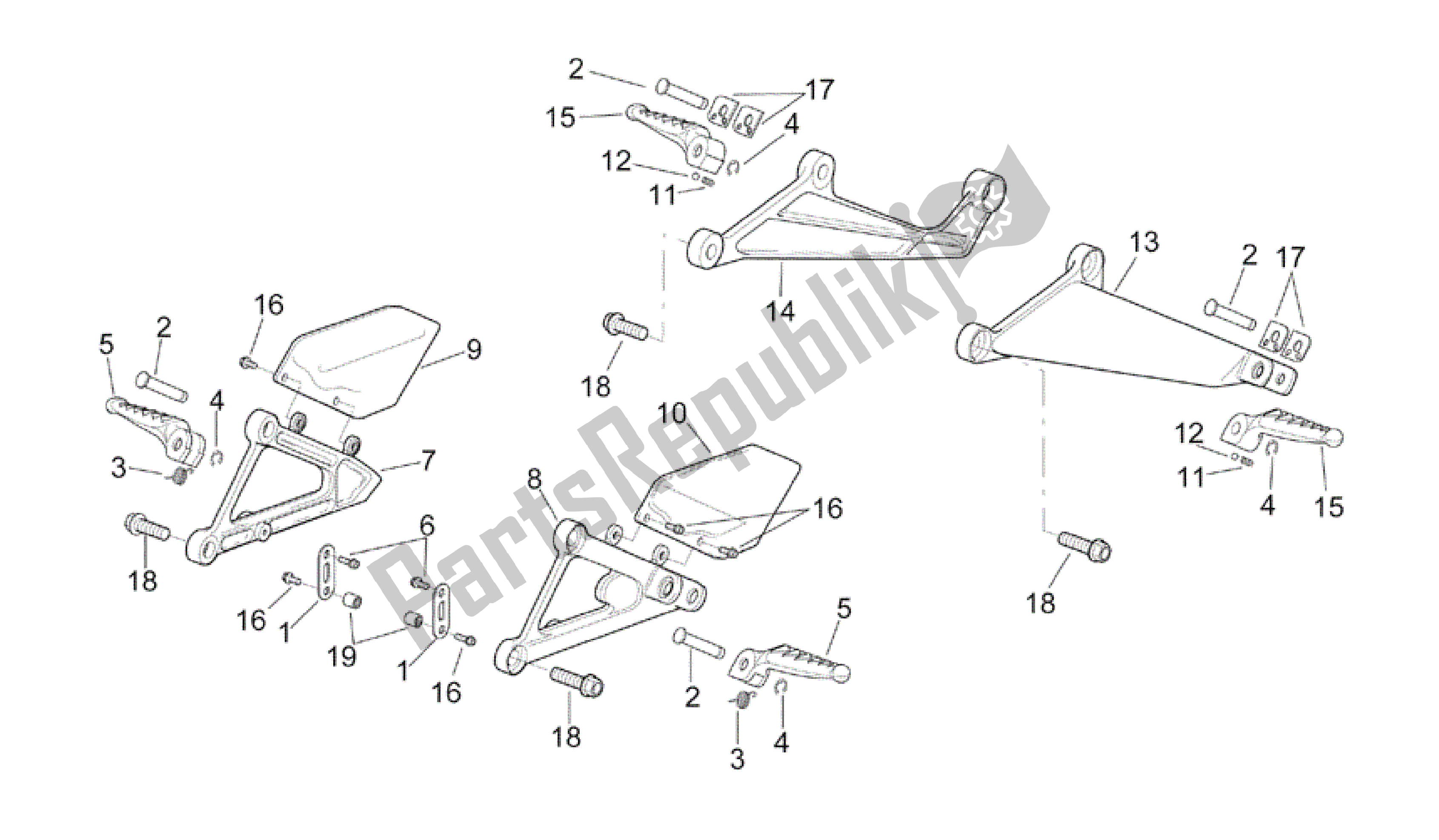 Tutte le parti per il Poggiapiedi del Aprilia RSV Mille R GP1 Limited Edition 3963 1000 2003