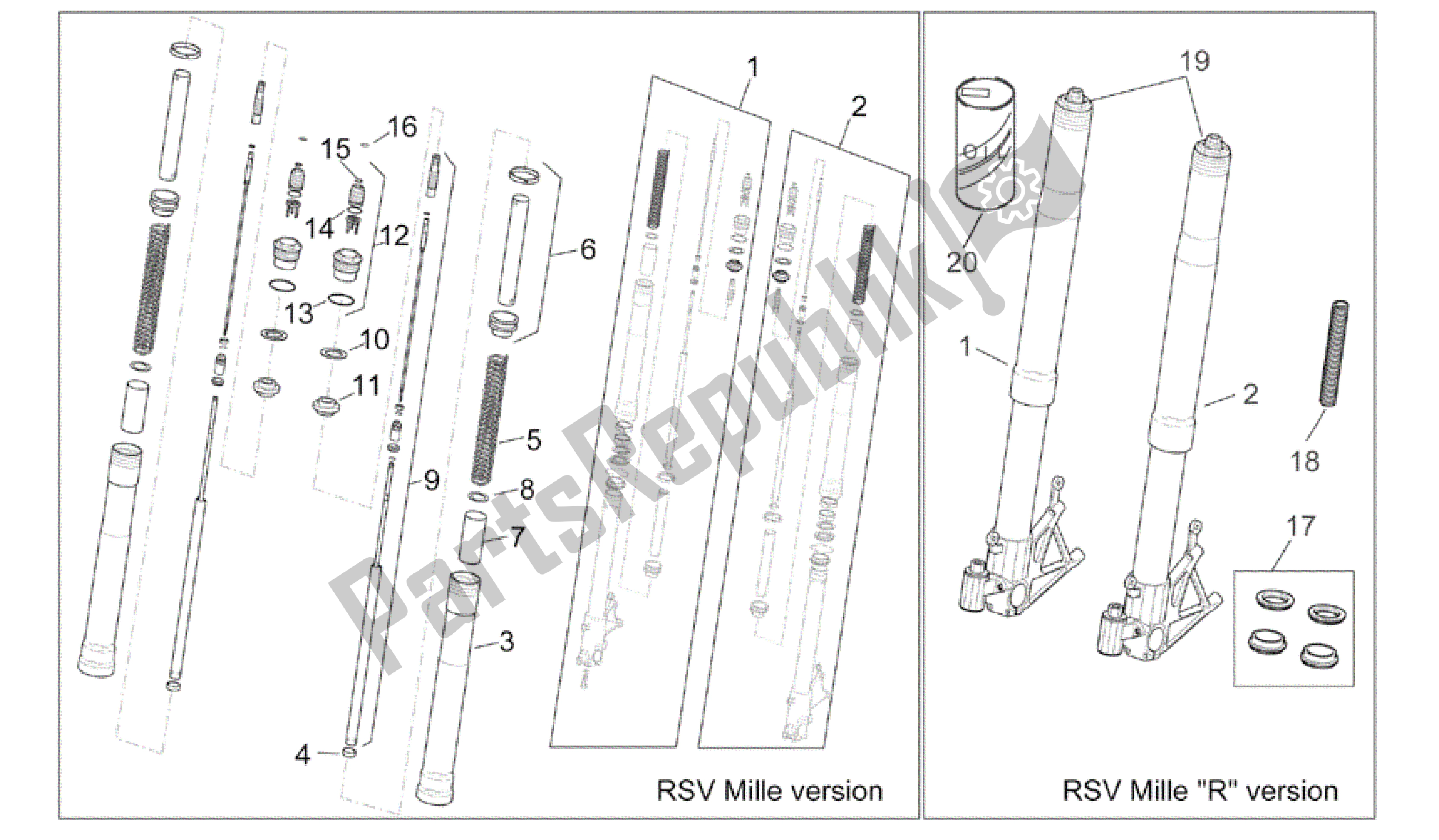 Alle onderdelen voor de Voorvork I van de Aprilia RSV Mille R GP1 Limited Edition 3963 1000 2003