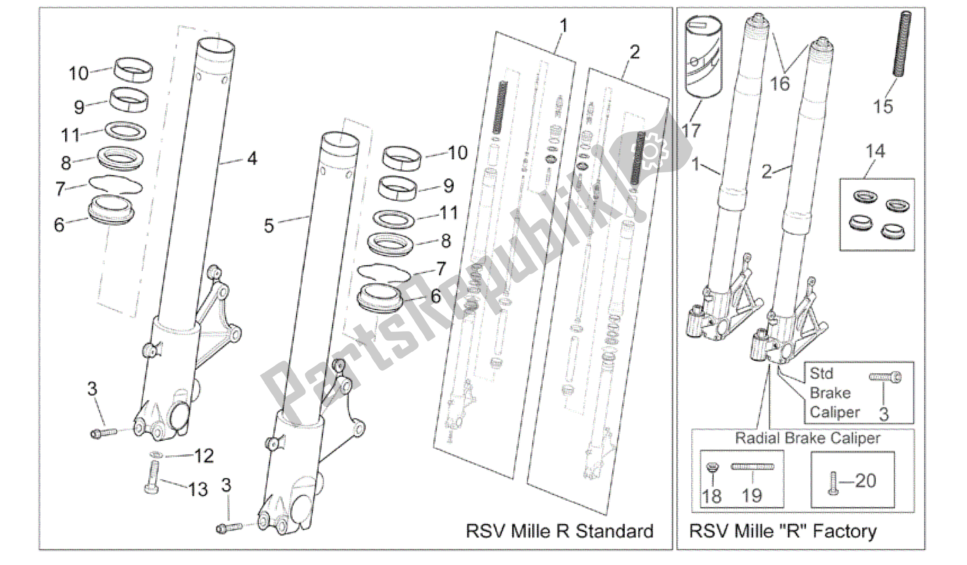 Toutes les pièces pour le Fourche Avant Ii du Aprilia RSV Mille R GP1 Limited Edition 3963 1000 2003