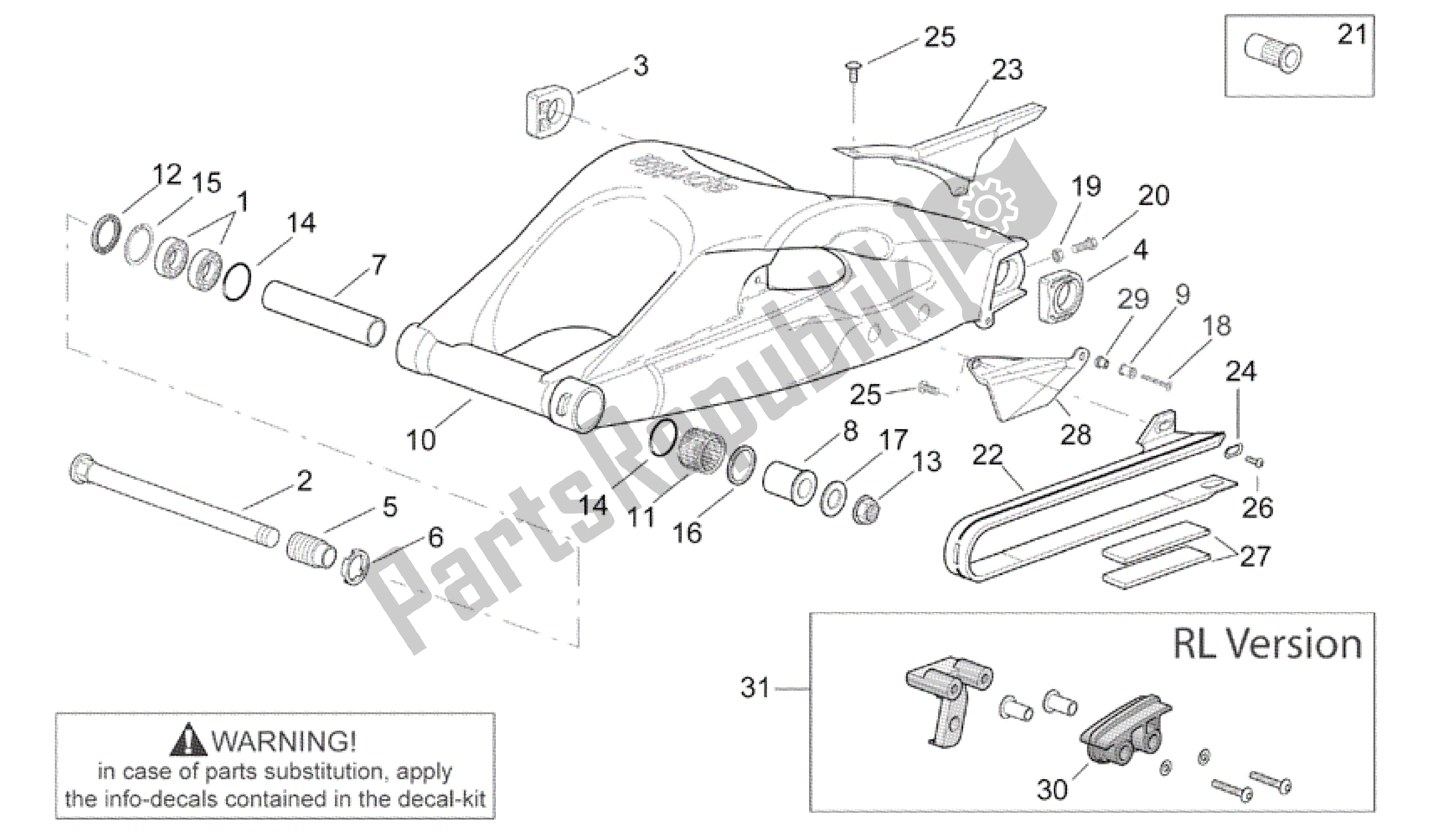 Alle onderdelen voor de Zwenkarm van de Aprilia RSV Mille R GP1 Limited Edition 3963 1000 2003