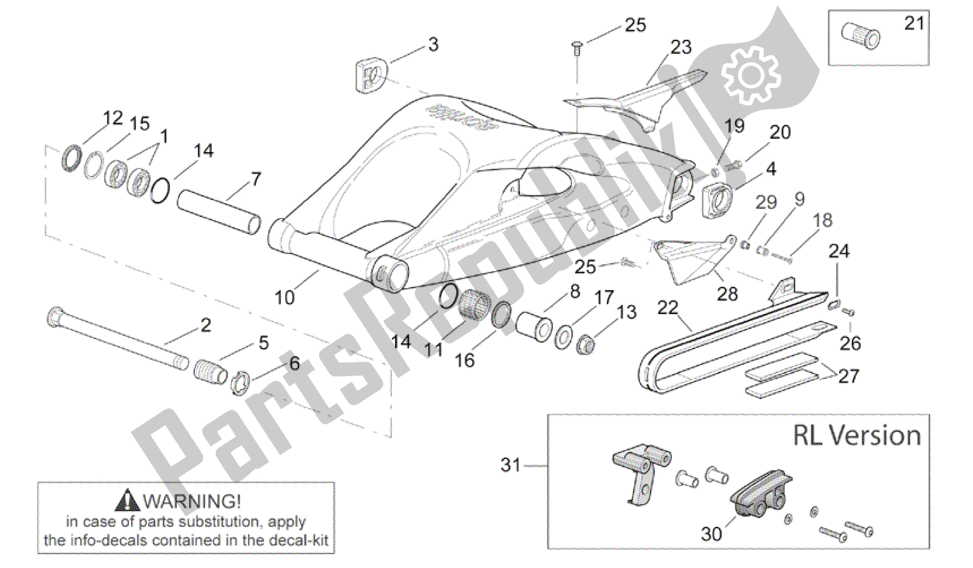 Toutes les pièces pour le Bras Oscillant du Aprilia RSV Mille R GP1 Limited Edition 3963 1000 2003