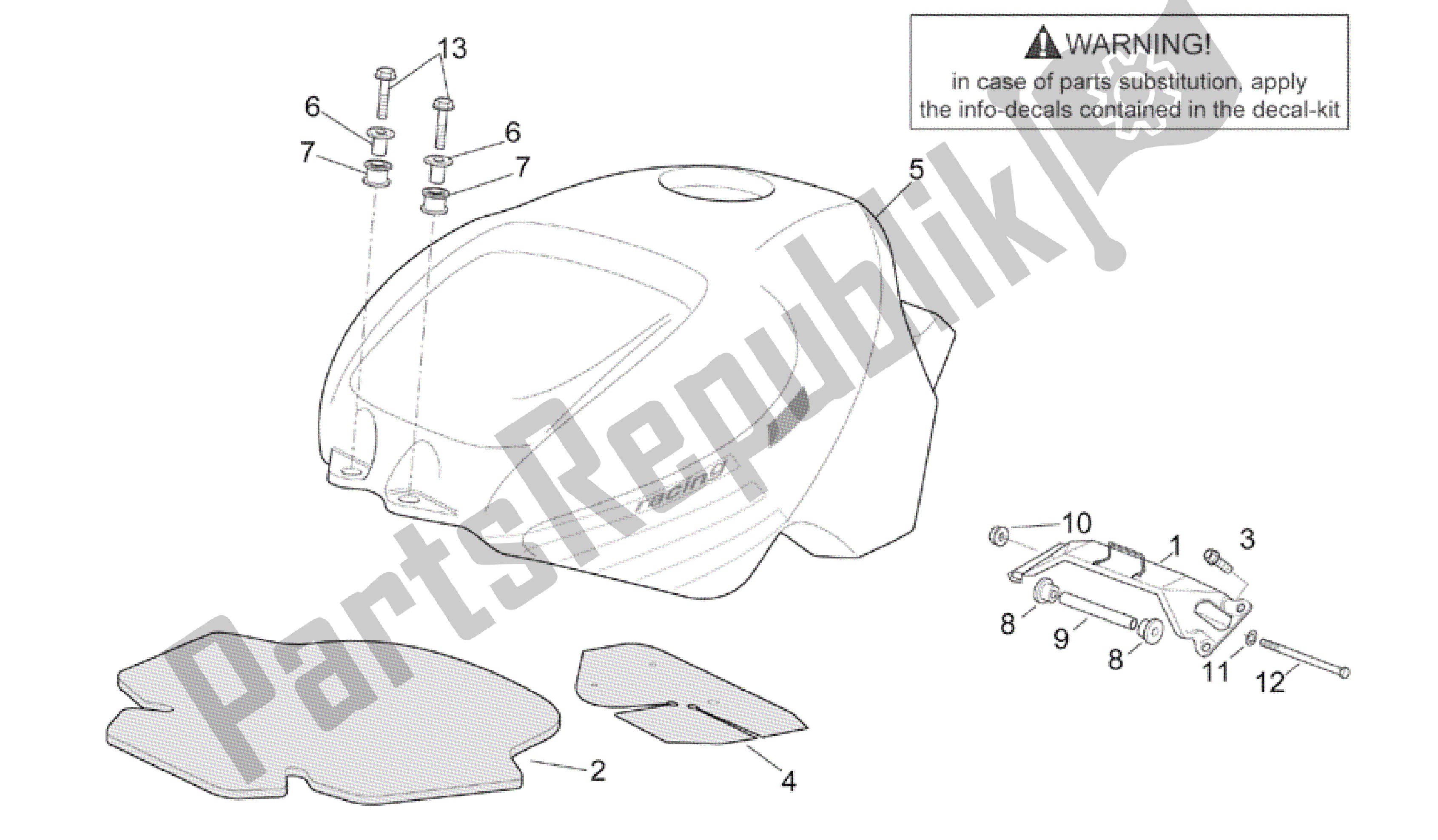 Alle onderdelen voor de Brandstoftank I van de Aprilia RSV Mille R GP1 Limited Edition 3963 1000 2003