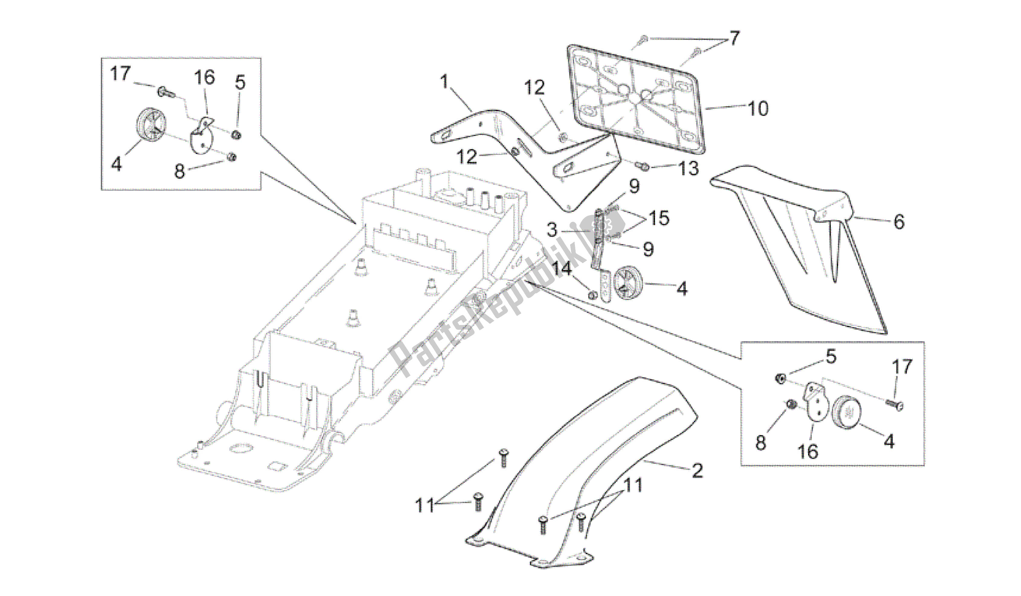 All parts for the Rear Mudguard of the Aprilia RSV Mille R GP1 Limited Edition 3963 1000 2003