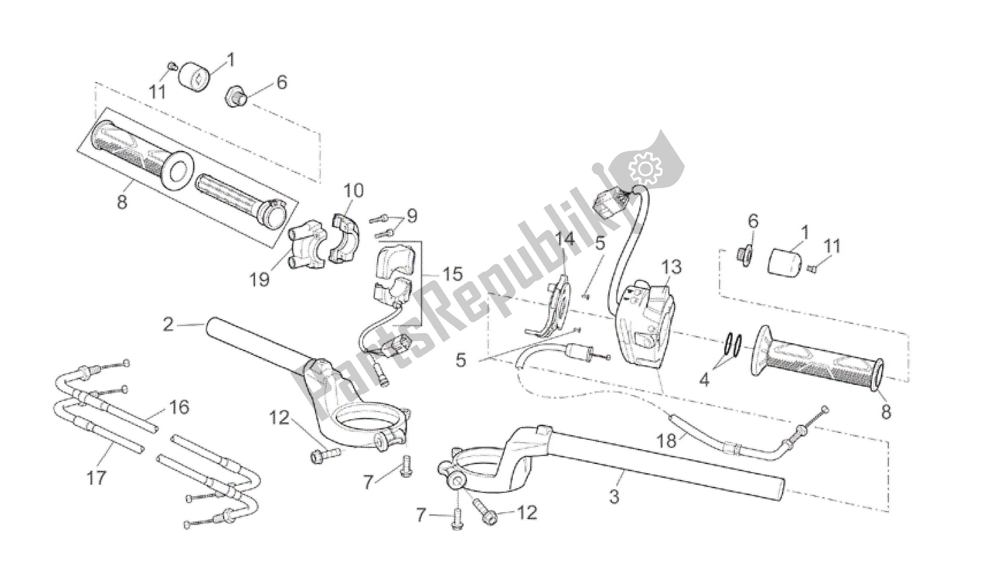 All parts for the Handlebar of the Aprilia RSV Mille R GP1 Limited Edition 3963 1000 2003