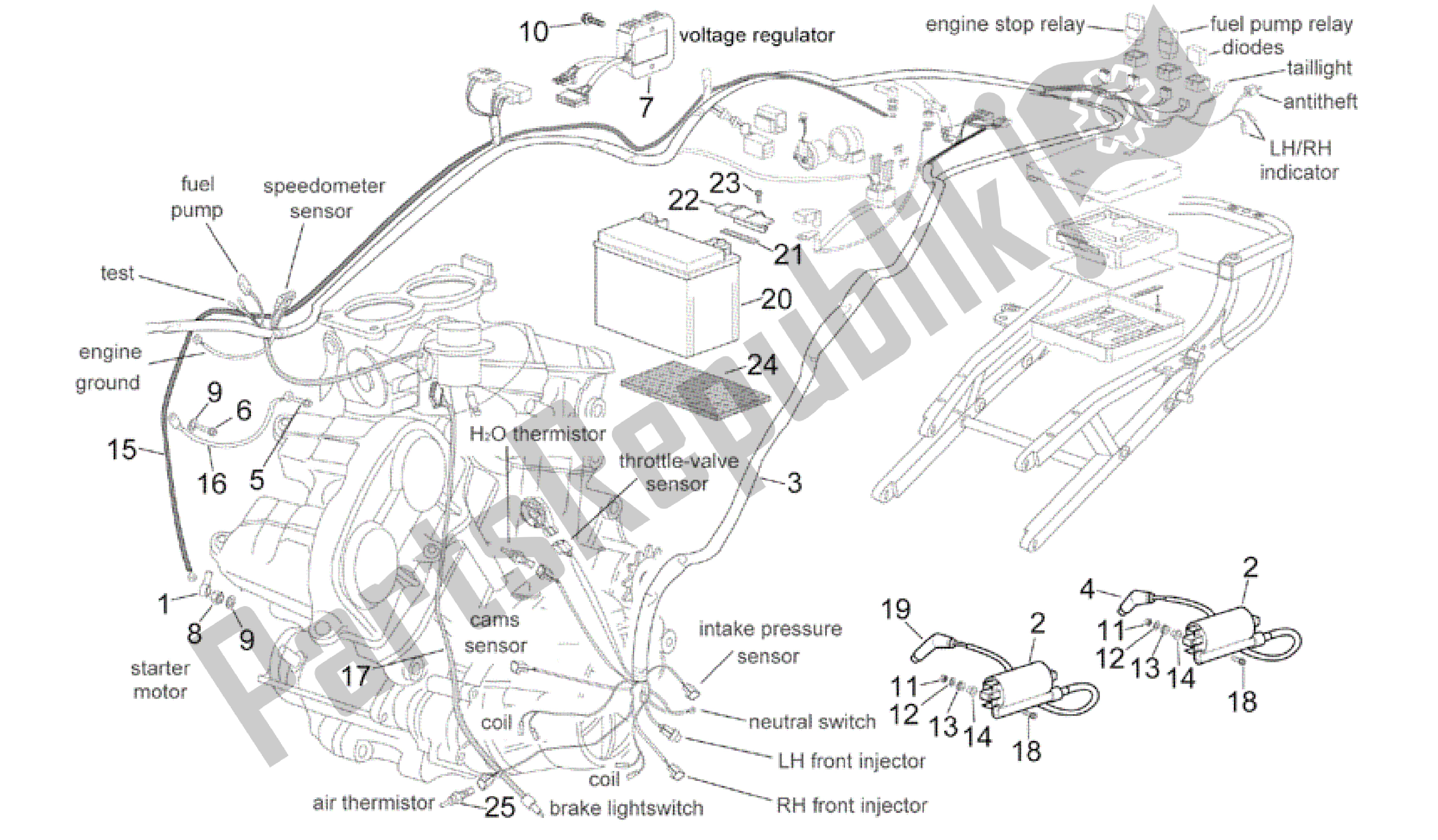 All parts for the Central Electrical System of the Aprilia RSV Mille R GP1 Limited Edition 3963 1000 2003
