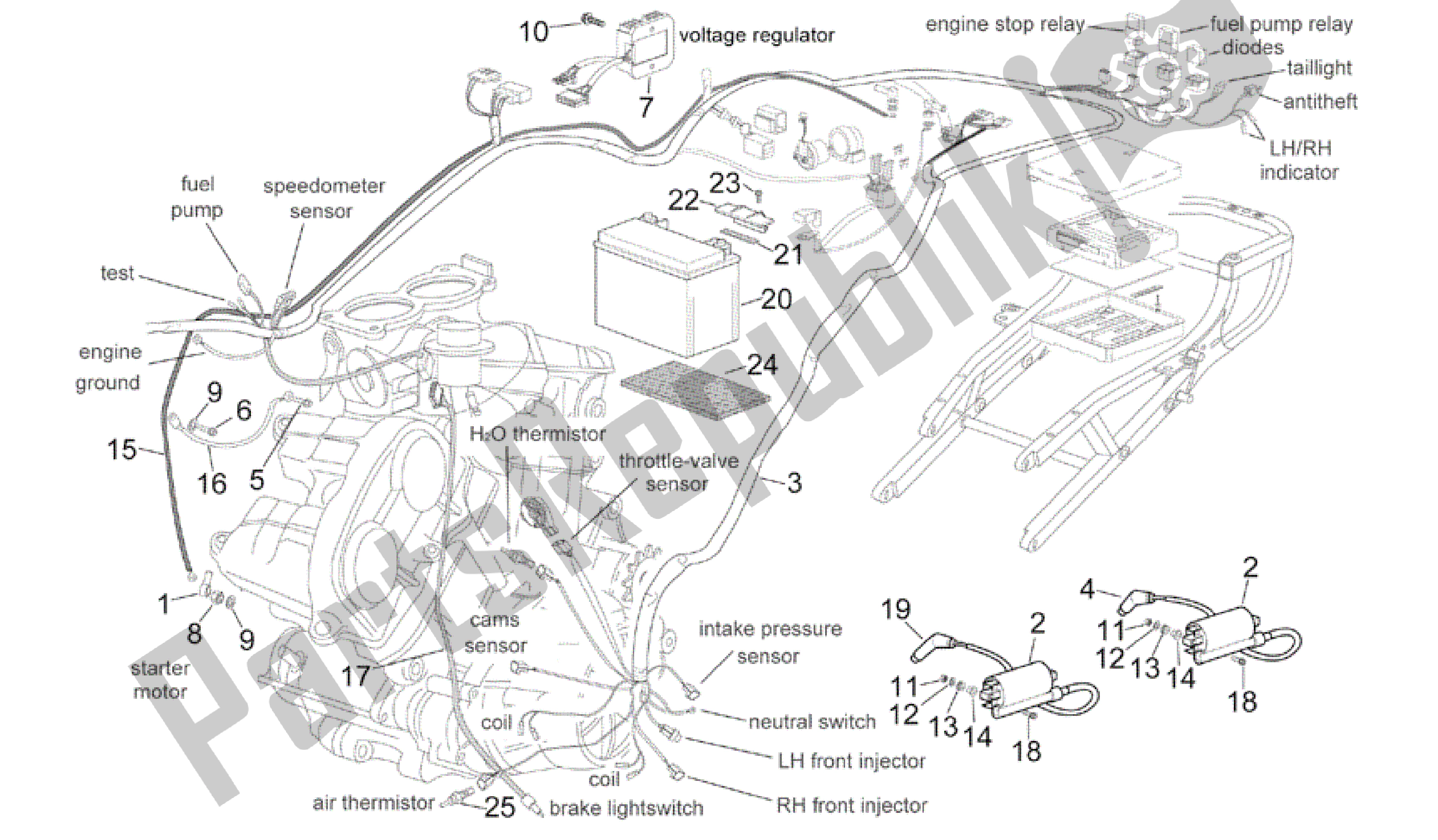 Tutte le parti per il Impianto Elettrico Centrale del Aprilia RSV Mille R GP1 Limited Edition 3963 1000 2003