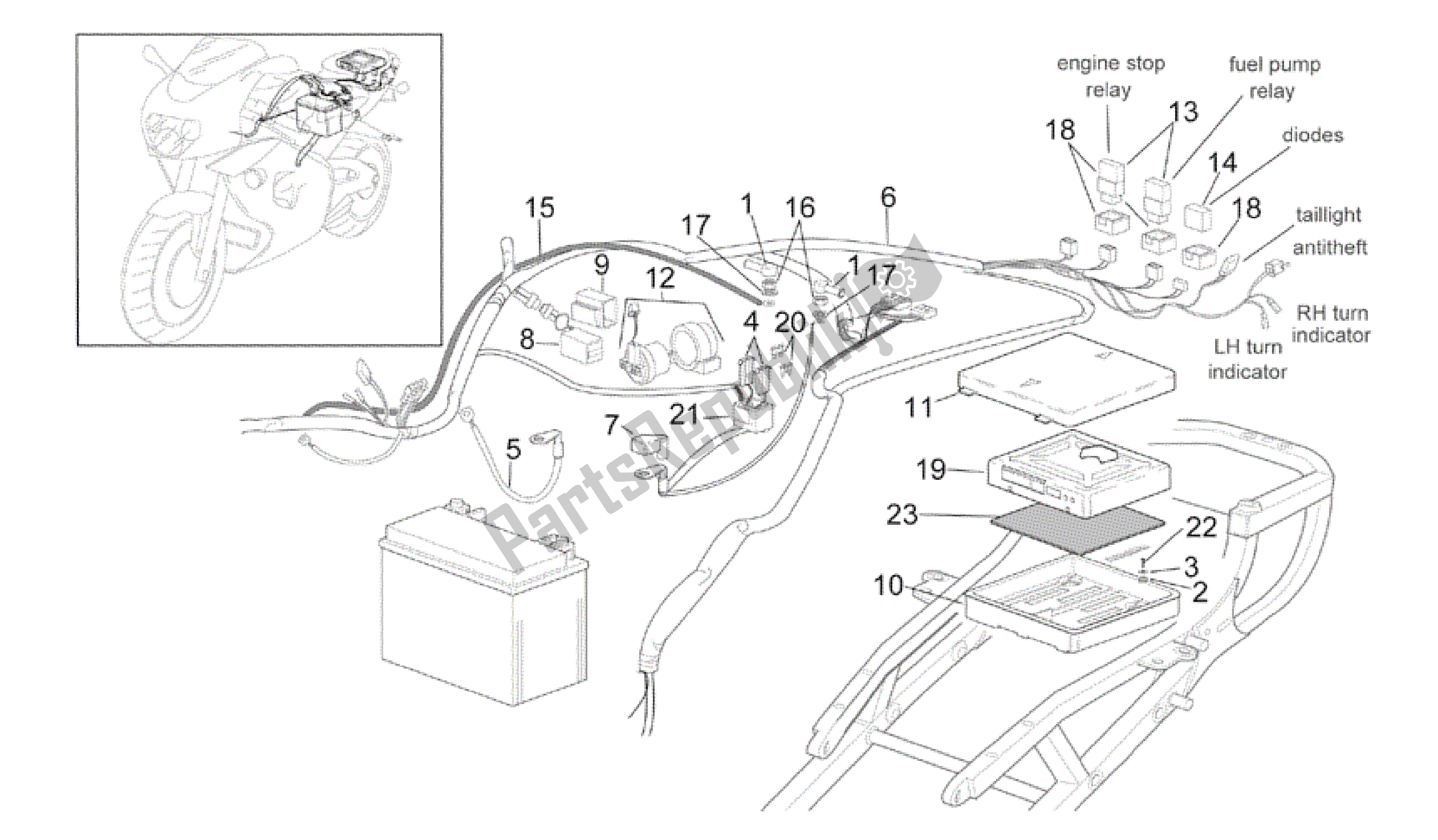 Todas as partes de Sistema Elétrico Traseiro do Aprilia RSV Mille R GP1 Limited Edition 3963 1000 2003