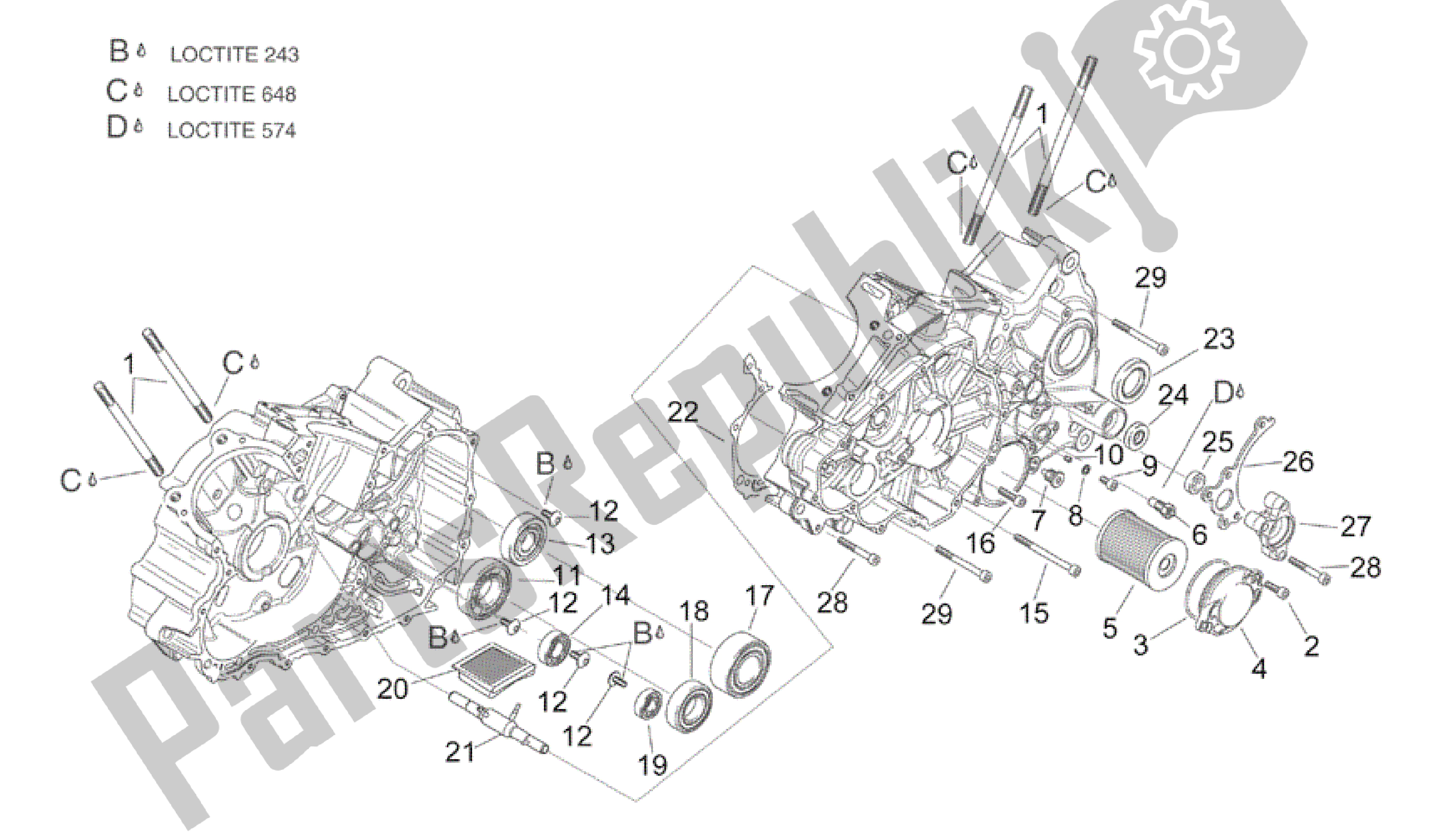 All parts for the Crankcases Ii of the Aprilia RSV Mille 3963 1000 2003