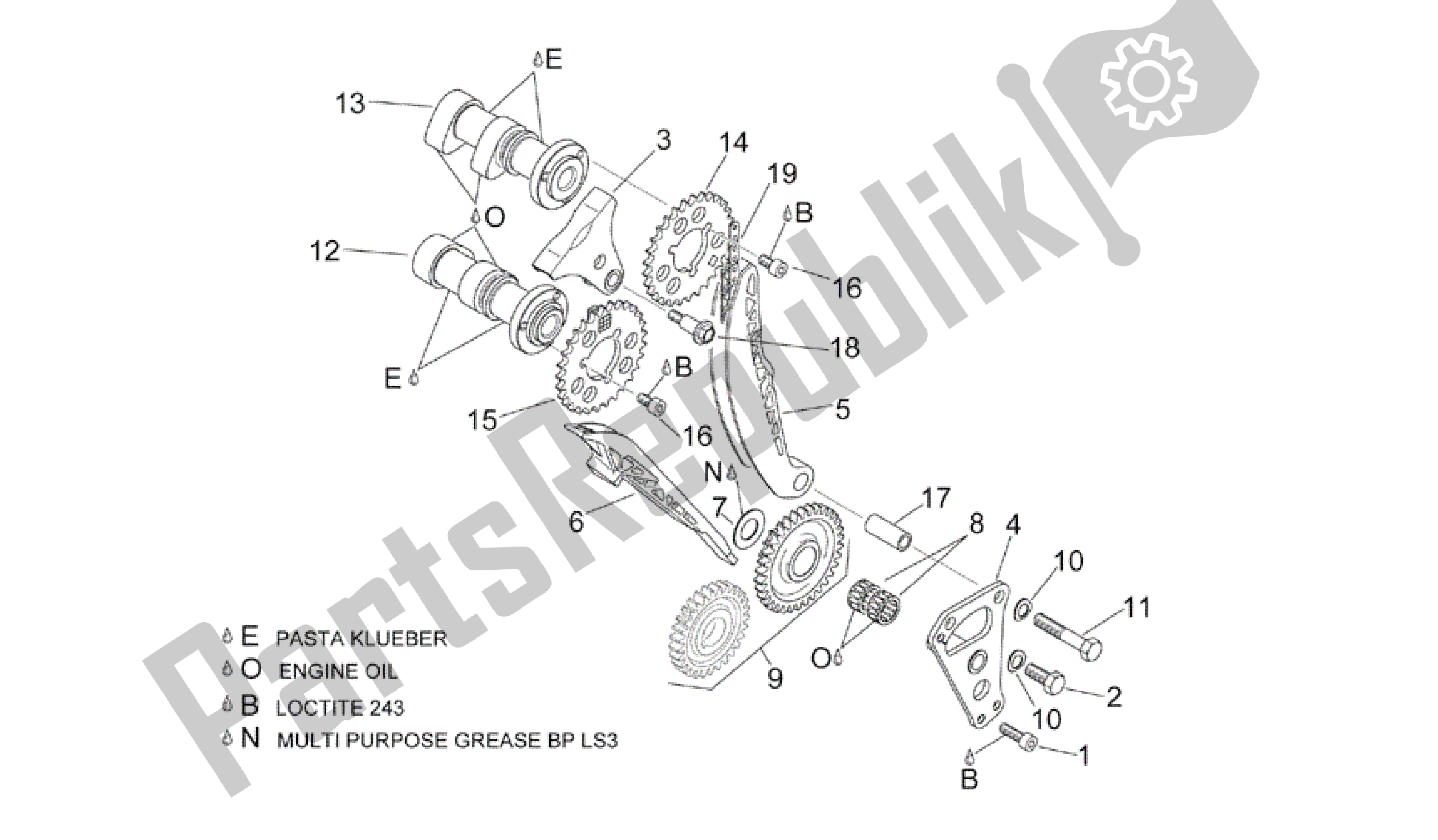 Todas as partes de Sistema De Cronometragem Do Cilindro Dianteiro do Aprilia RSV Mille 3963 1000 2003