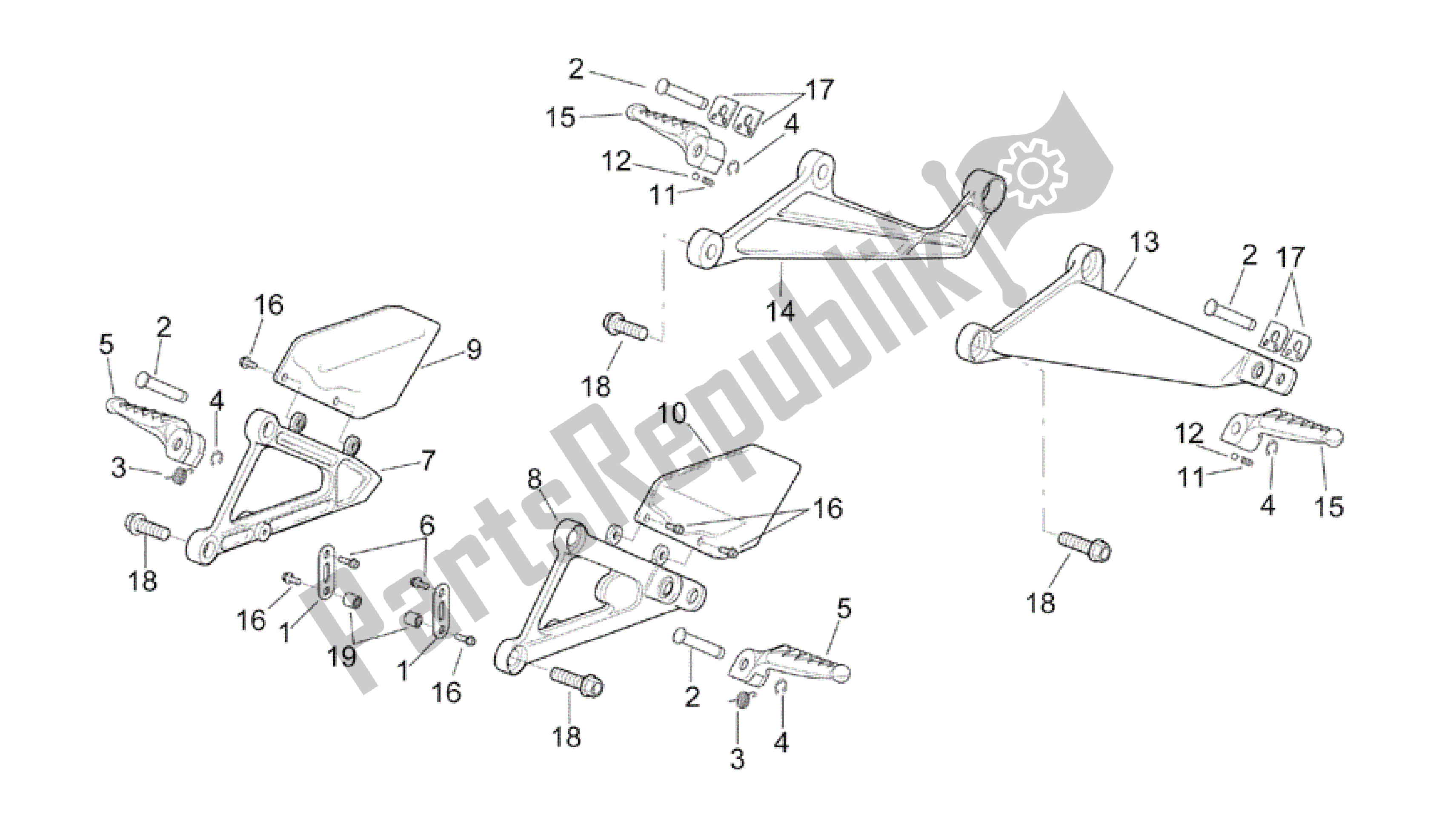 All parts for the Foot Rests of the Aprilia RSV Mille 3963 1000 2003