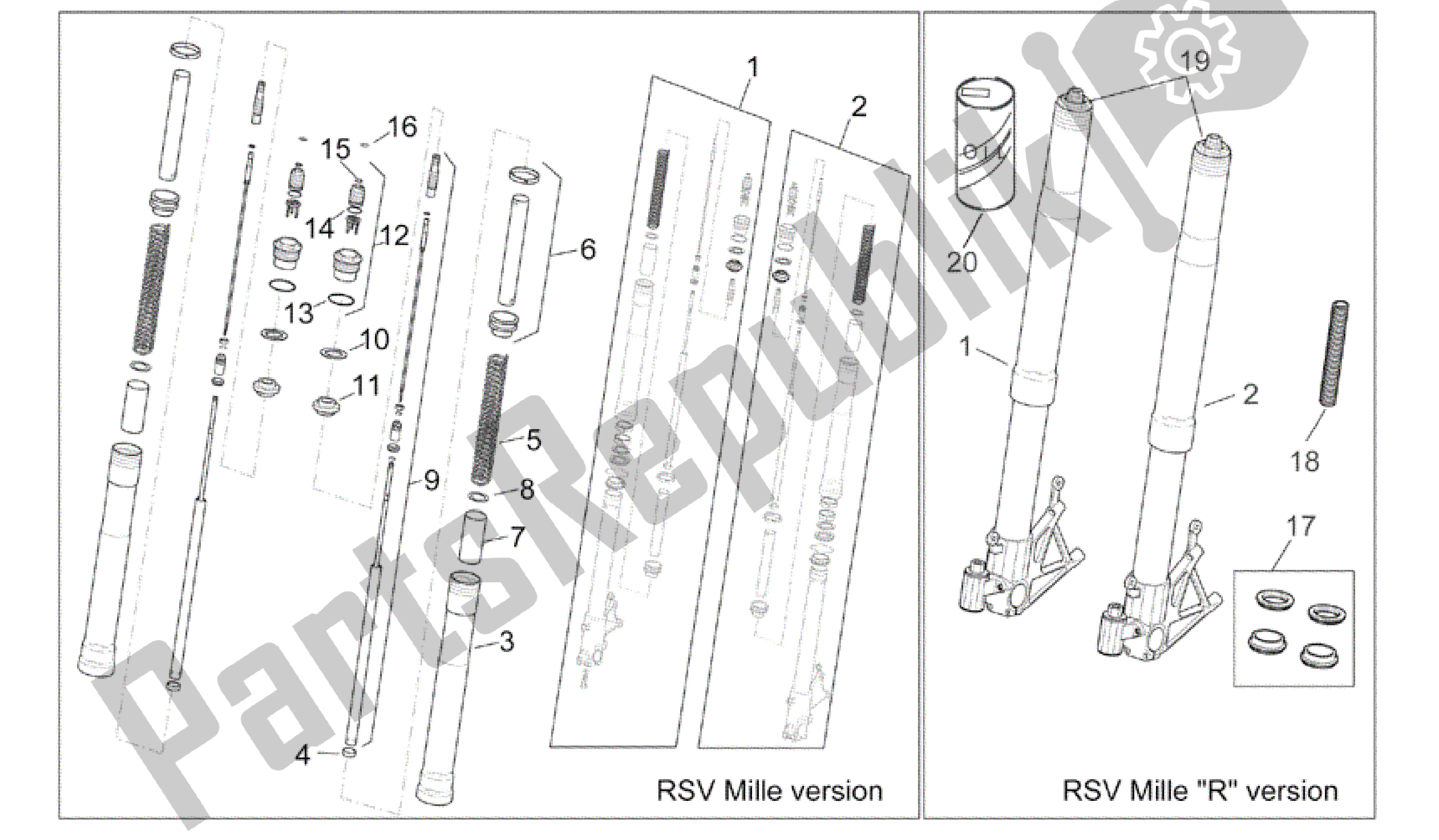 Tutte le parti per il Forcella Anteriore I del Aprilia RSV Mille 3963 1000 2003