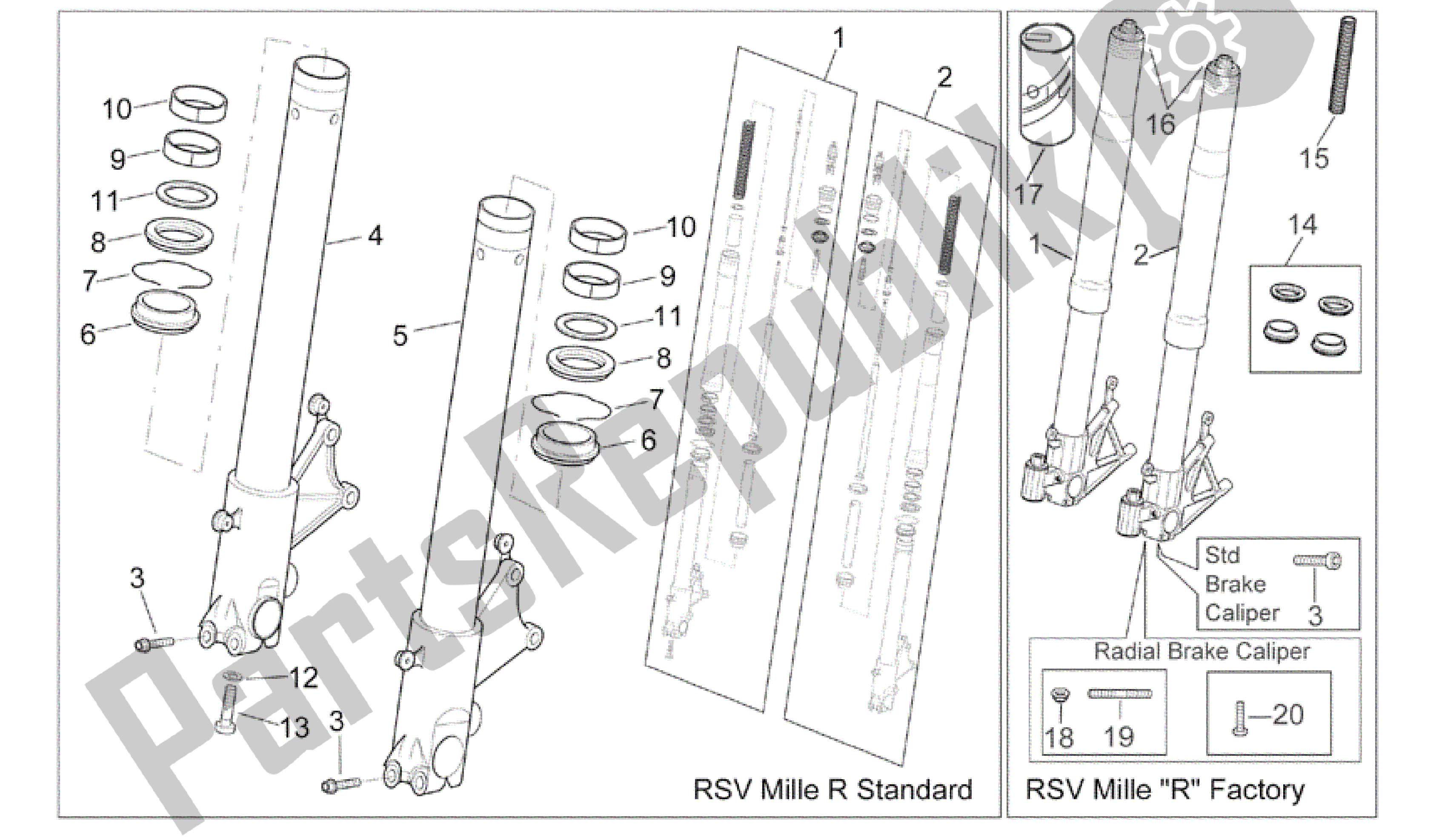 All parts for the Fron Fork Ii of the Aprilia RSV Mille 3963 1000 2003