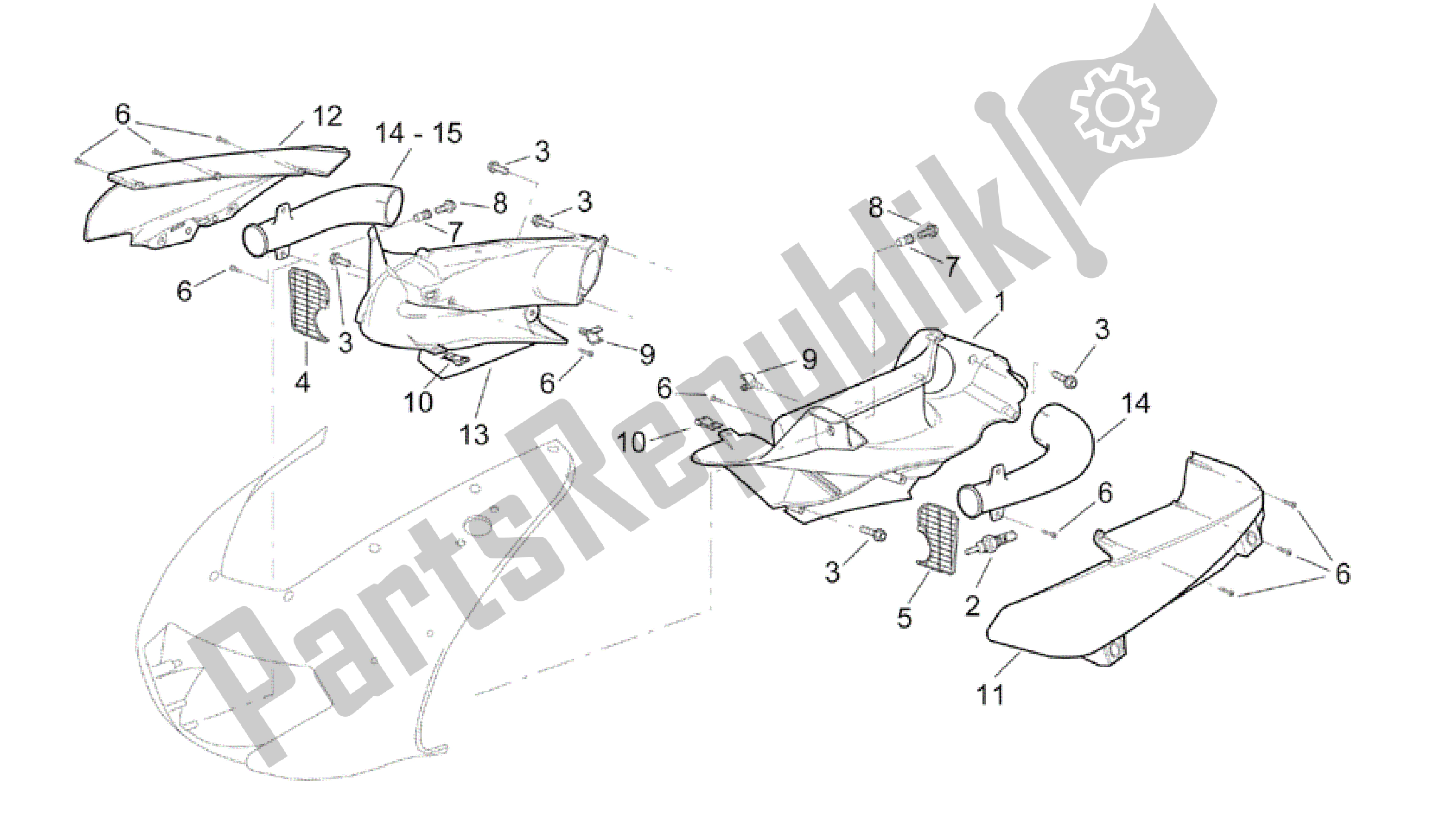 Tutte le parti per il Corpo Anteriore - Condotto del Aprilia RSV Mille 3963 1000 2003