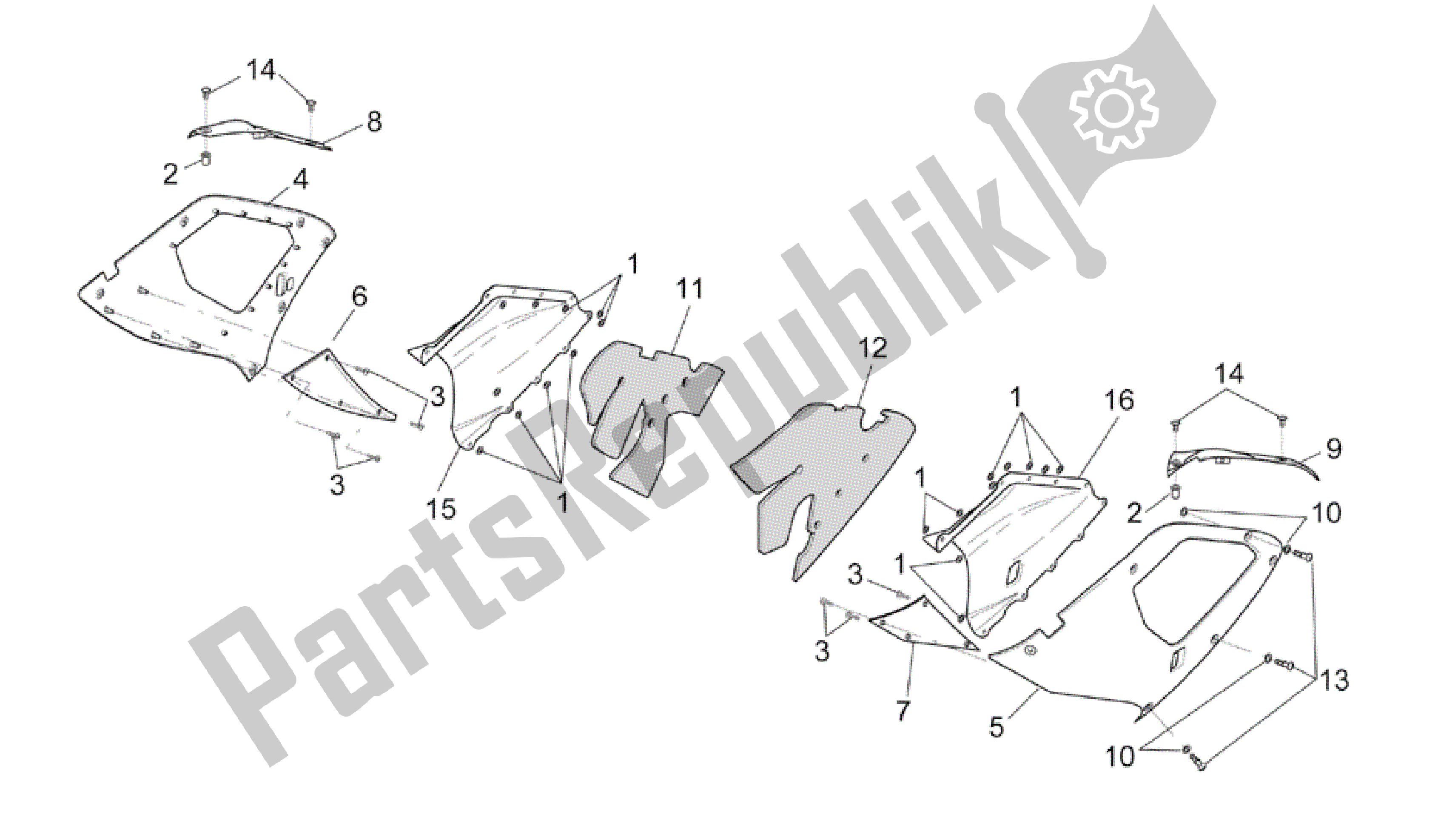 All parts for the Central Body - Upper Fairings of the Aprilia RSV Mille 3963 1000 2003