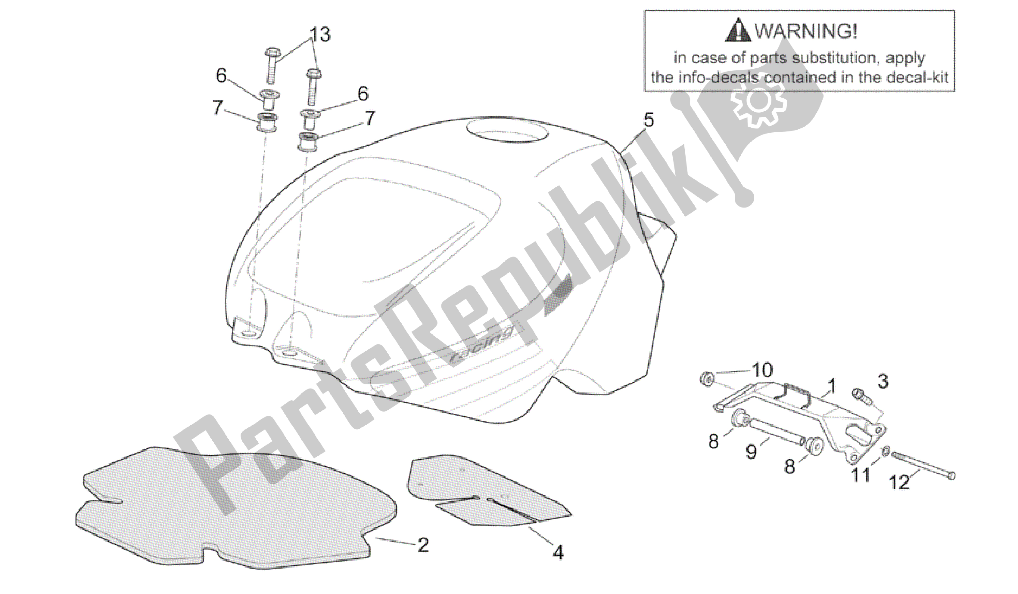 All parts for the Fuel Tank I of the Aprilia RSV Mille 3963 1000 2003
