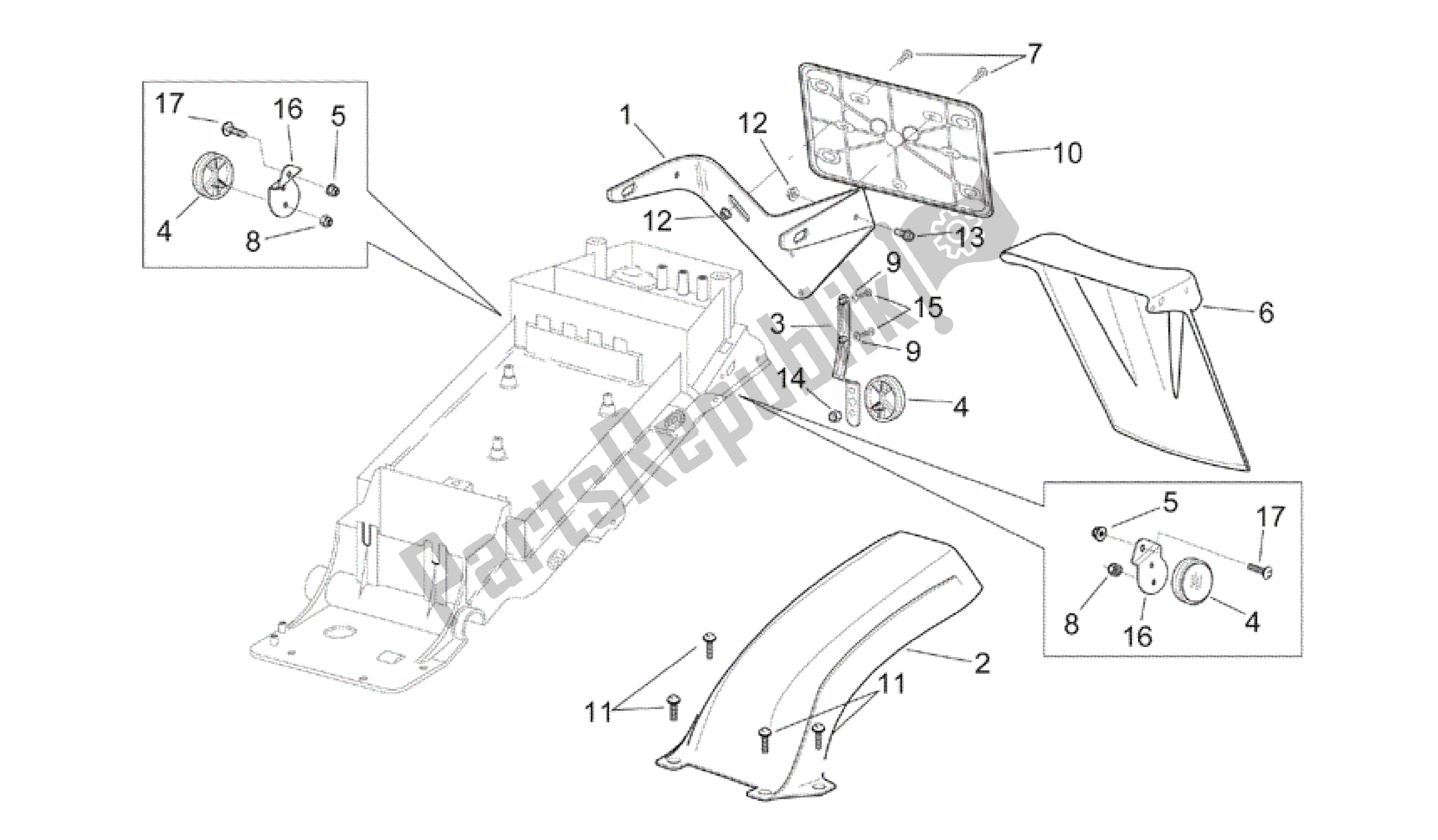 All parts for the Rear Mudguard of the Aprilia RSV Mille 3963 1000 2003