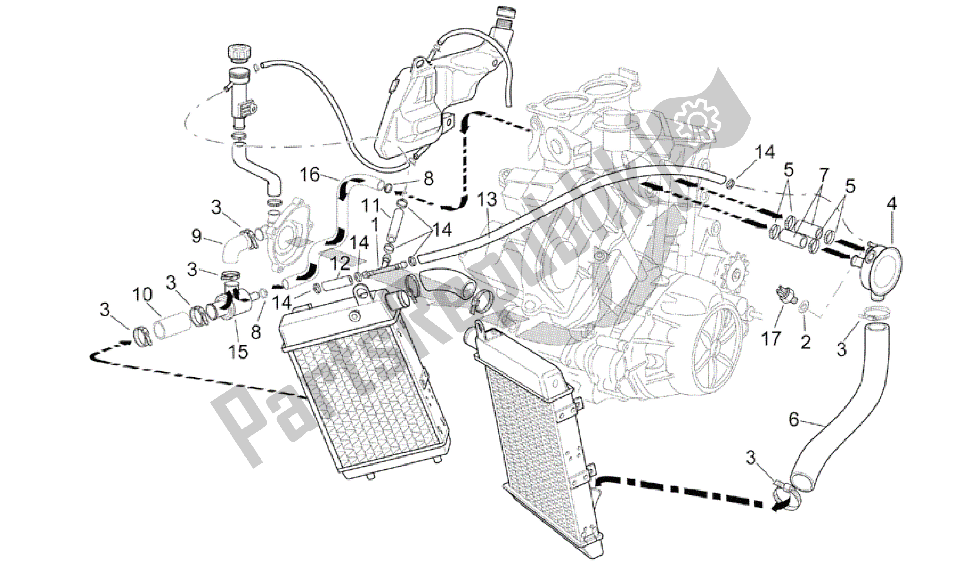 Alle onderdelen voor de Koelsysteem van de Aprilia RSV Mille 3963 1000 2003