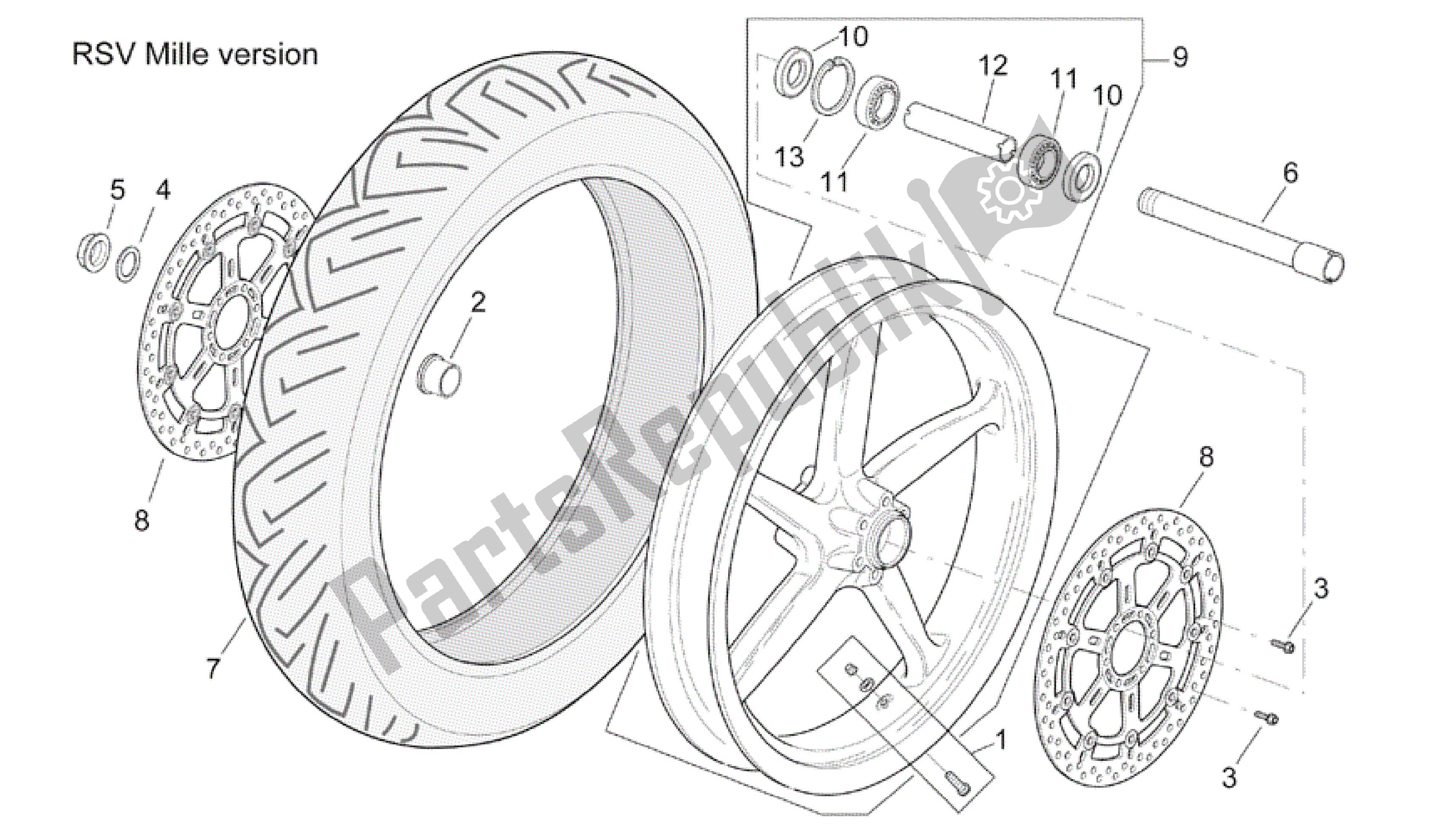 Wszystkie części do Przednie Ko? O Rsv Mille Wersja Aprilia RSV Mille 3963 1000 2003