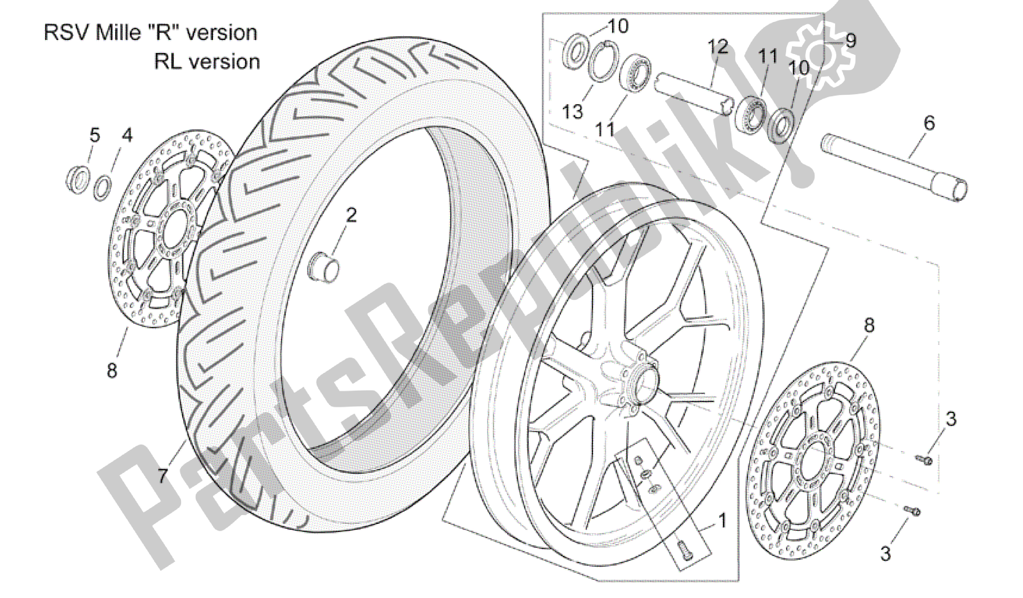 Tutte le parti per il Ruota Anteriore Versione Rsv Mille R del Aprilia RSV Mille 3963 1000 2003