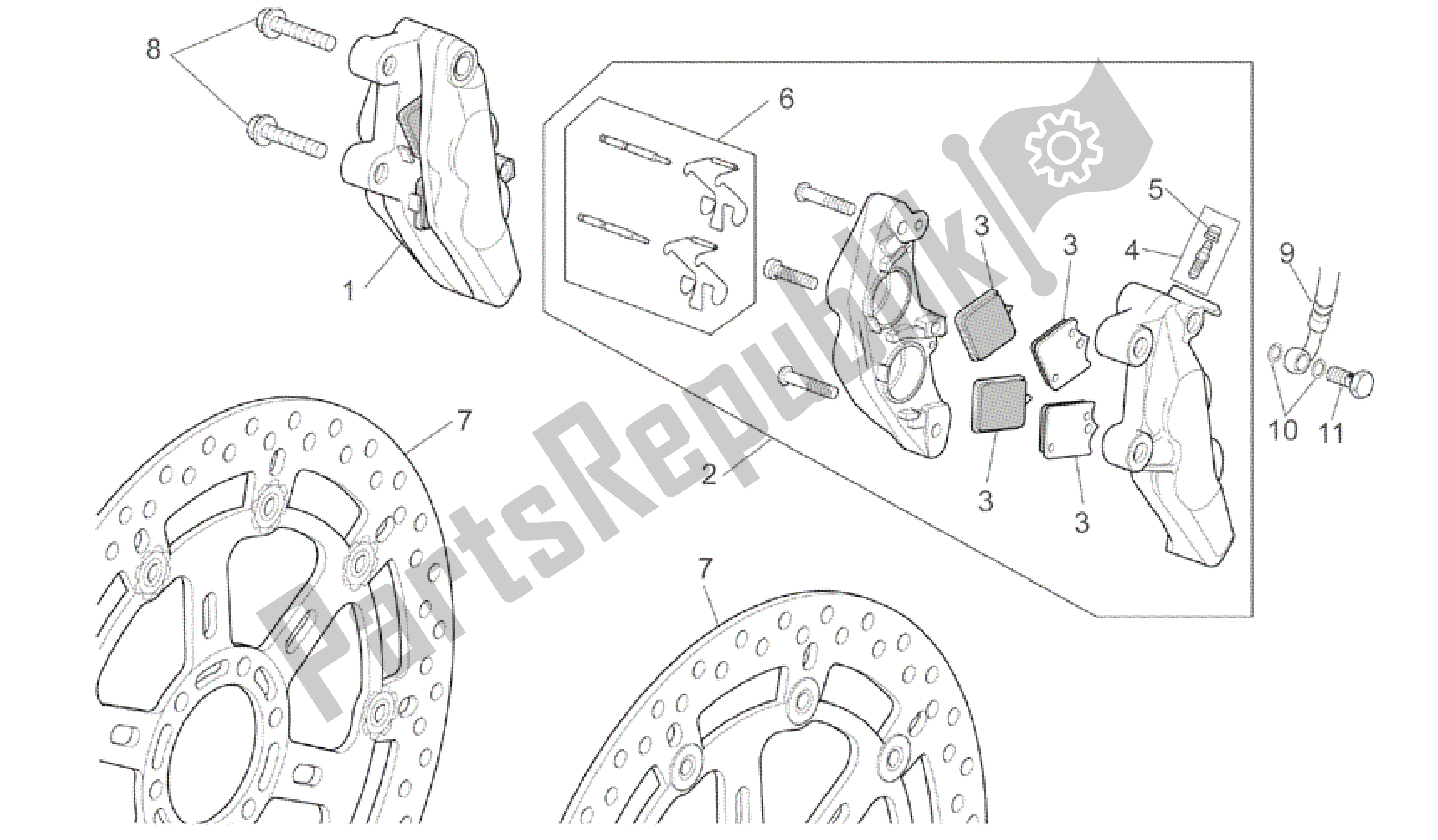 Alle Teile für das Bremssattel Vorne des Aprilia RSV Mille 3963 1000 2003