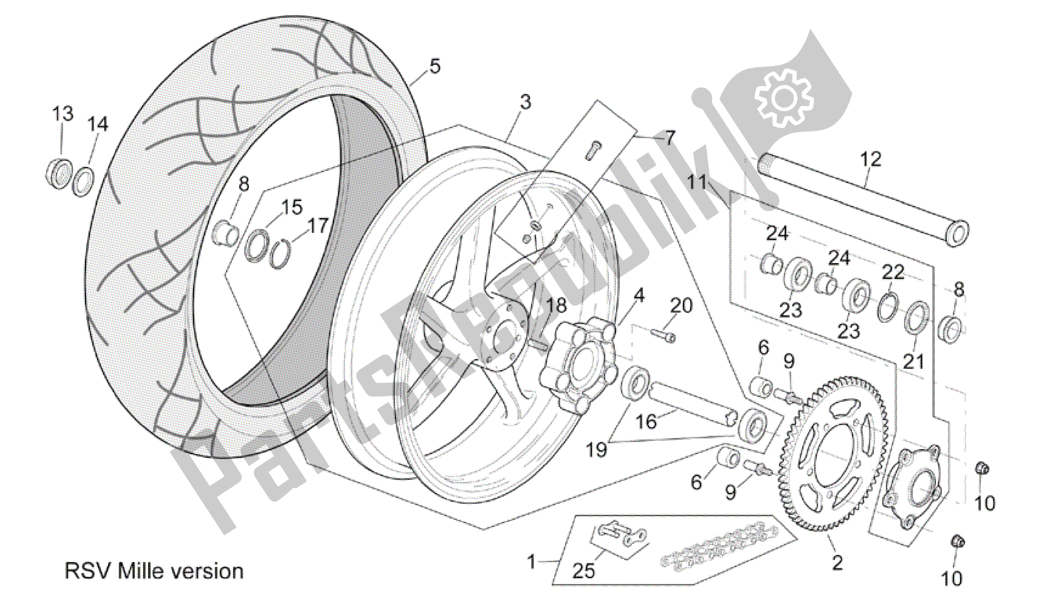 All parts for the Rear Wheel Rsv Mille Version of the Aprilia RSV Mille 3963 1000 2003