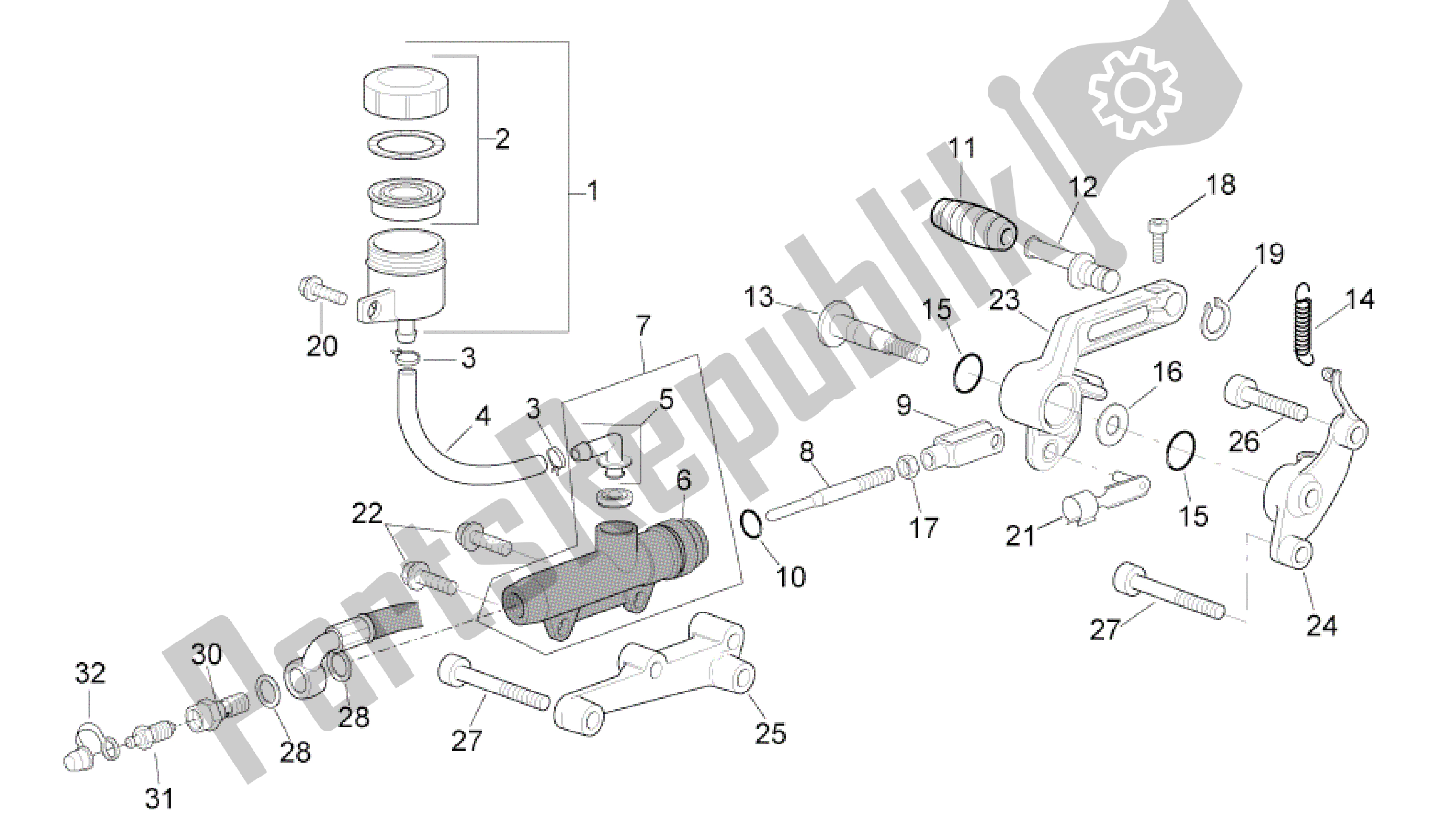 All parts for the Rear Master Cylinder of the Aprilia RSV Mille 3963 1000 2003