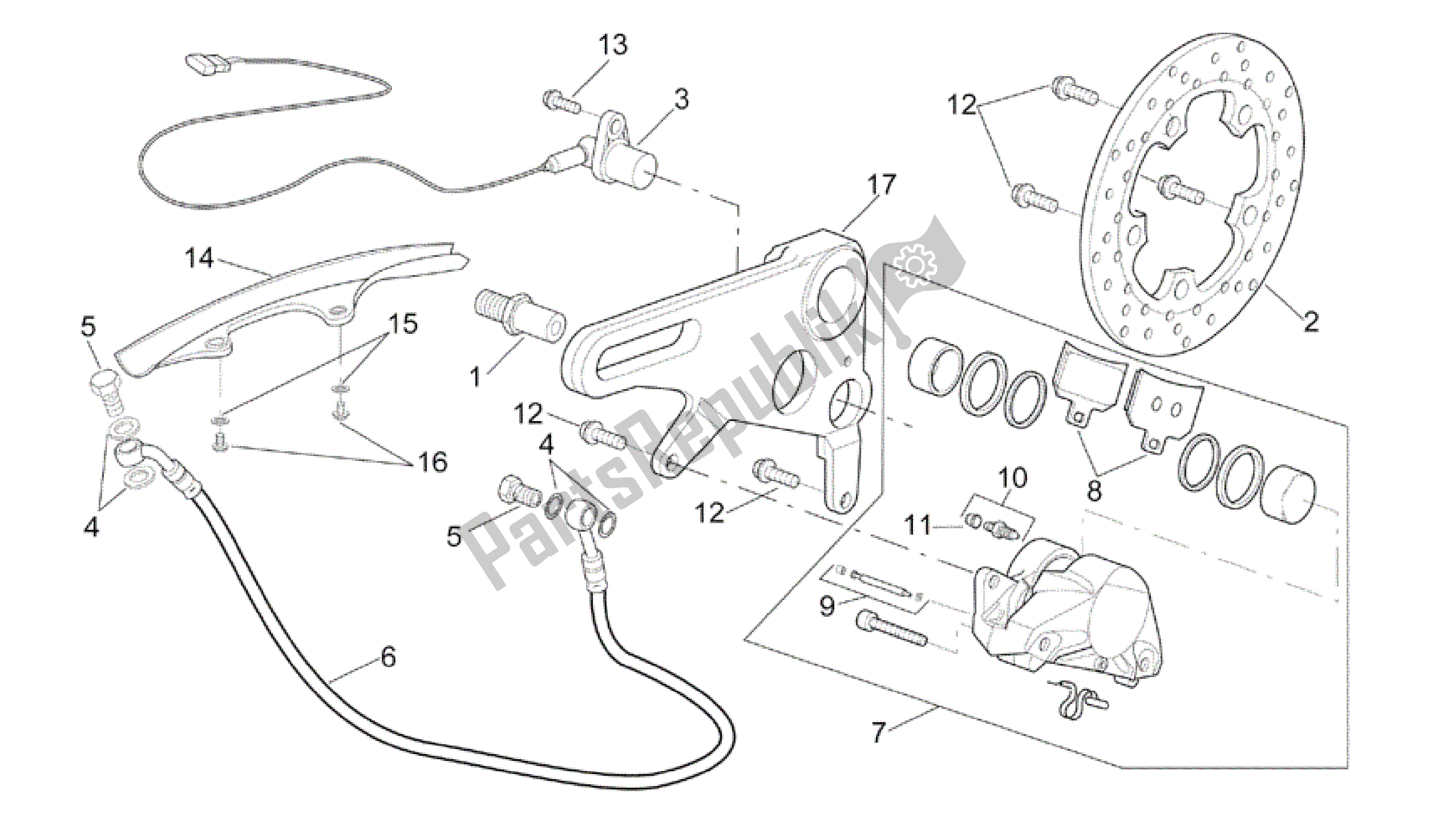 All parts for the Rear Brake Caliper of the Aprilia RSV Mille 3963 1000 2003