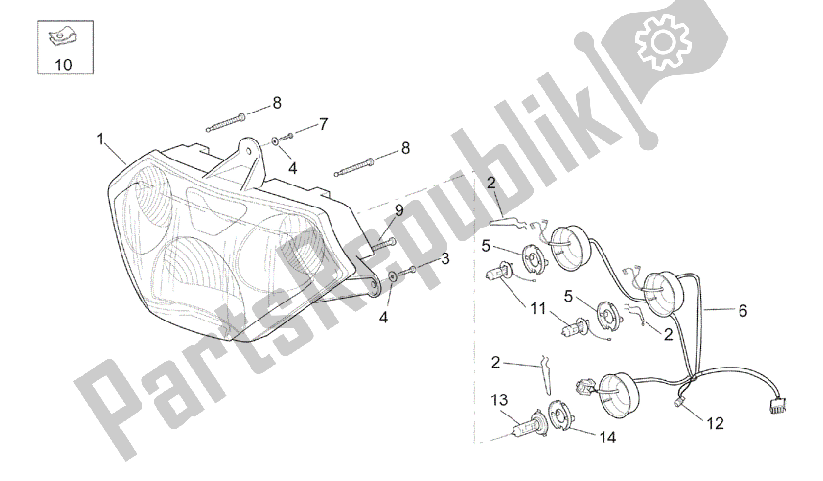 Todas as partes de Farol do Aprilia RSV Mille 3963 1000 2003