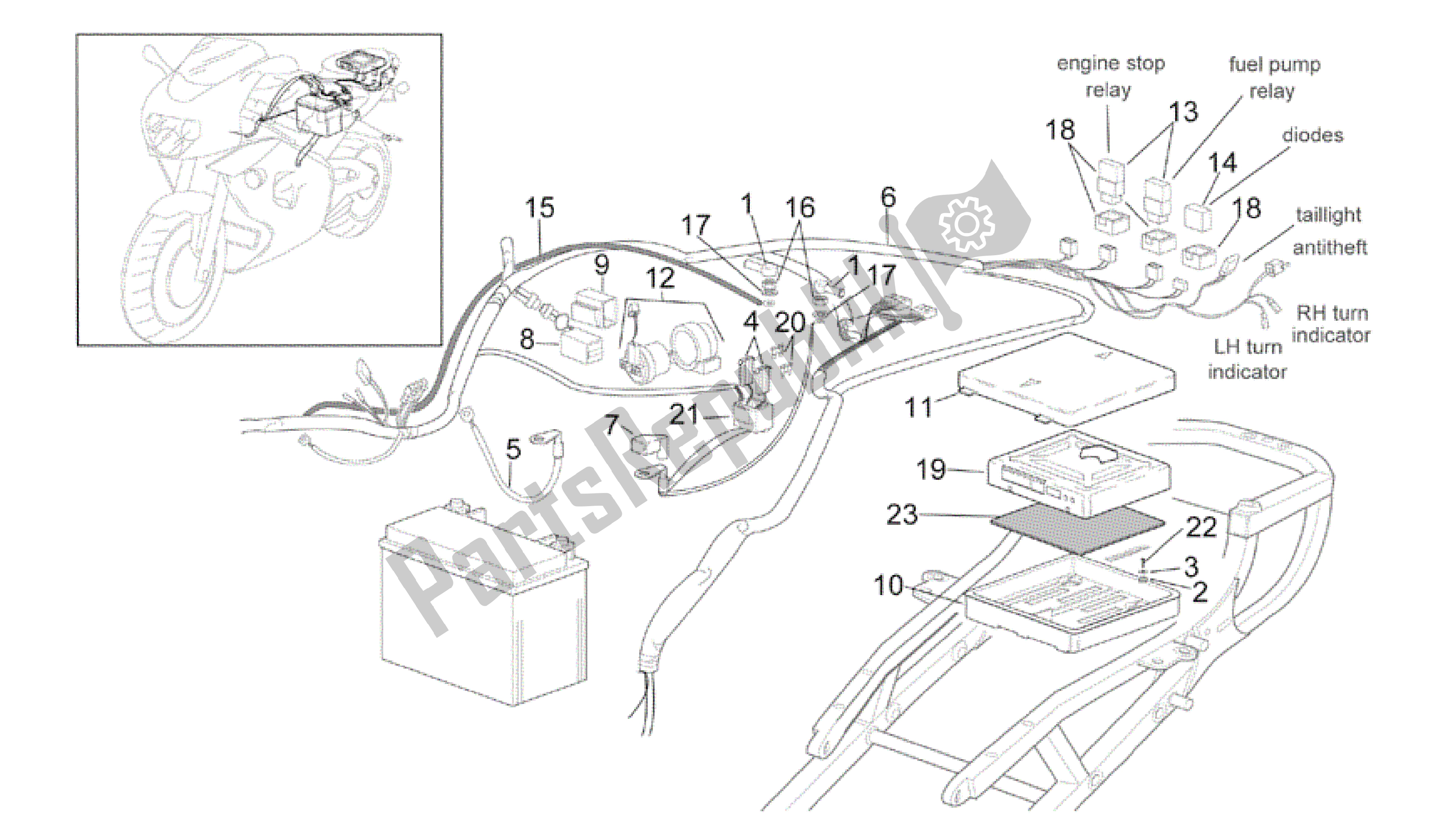 Wszystkie części do Tylny Uk? Ad Elektryczny Aprilia RSV Mille 3963 1000 2003