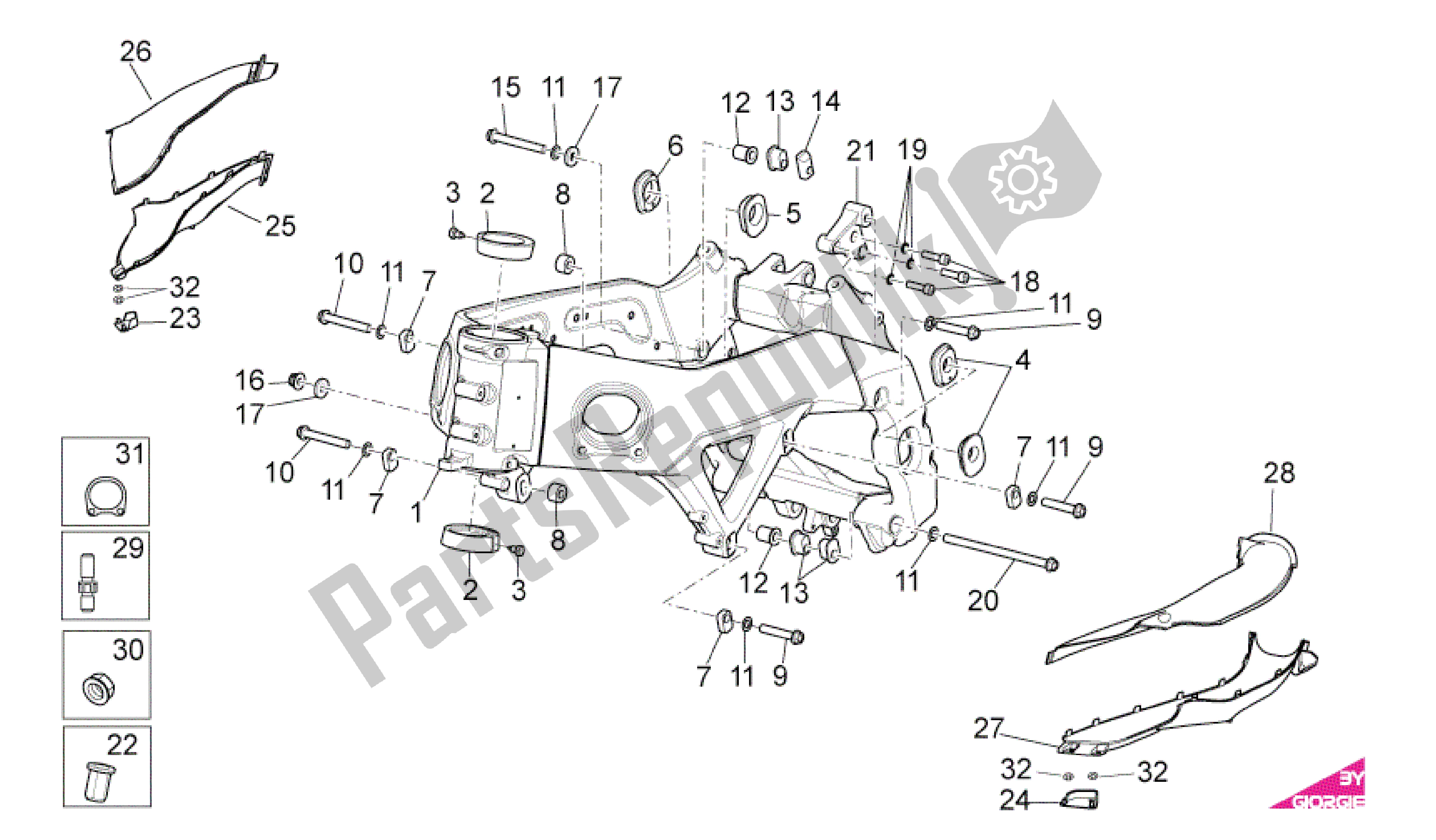 All parts for the Frame I of the Aprilia RSV4 Factory SBK Racing 3979 1000 2009 - 2010