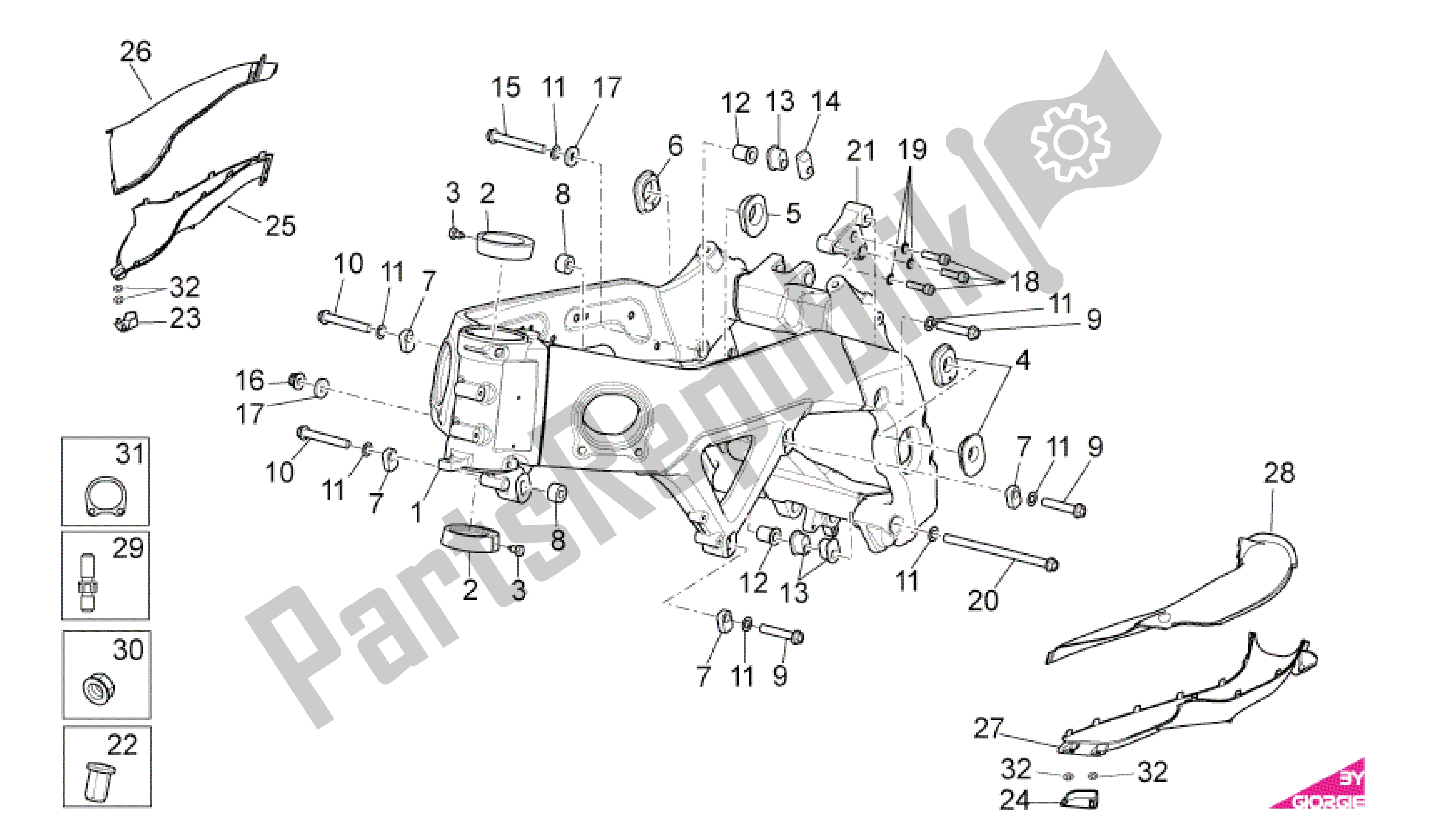 Todas as partes de Quadro I do Aprilia RSV4 Factory SBK Racing 3979 1000 2009 - 2010