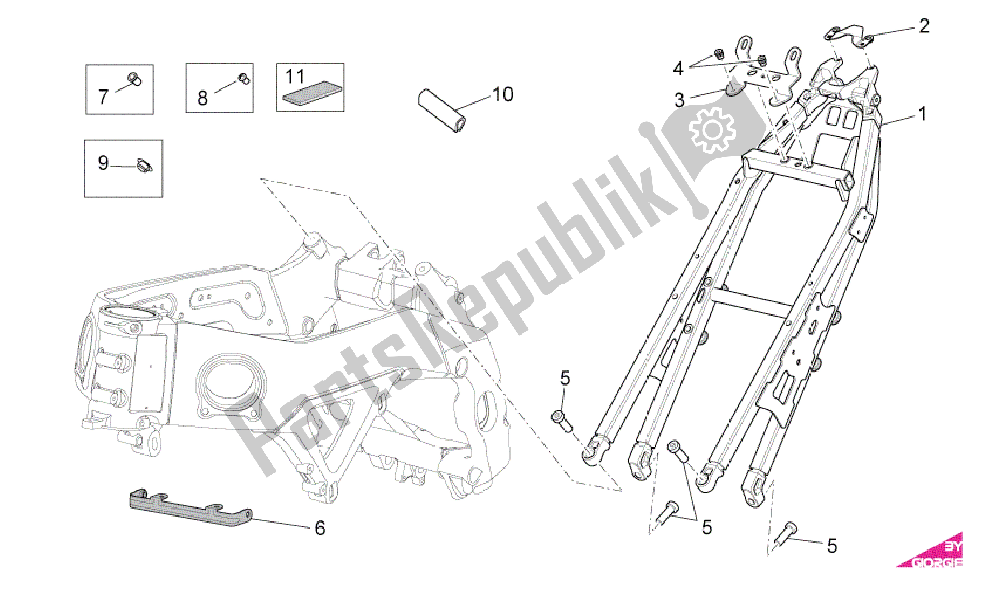 Todas as partes de Quadro Ii do Aprilia RSV4 Factory SBK Racing 3979 1000 2009 - 2010