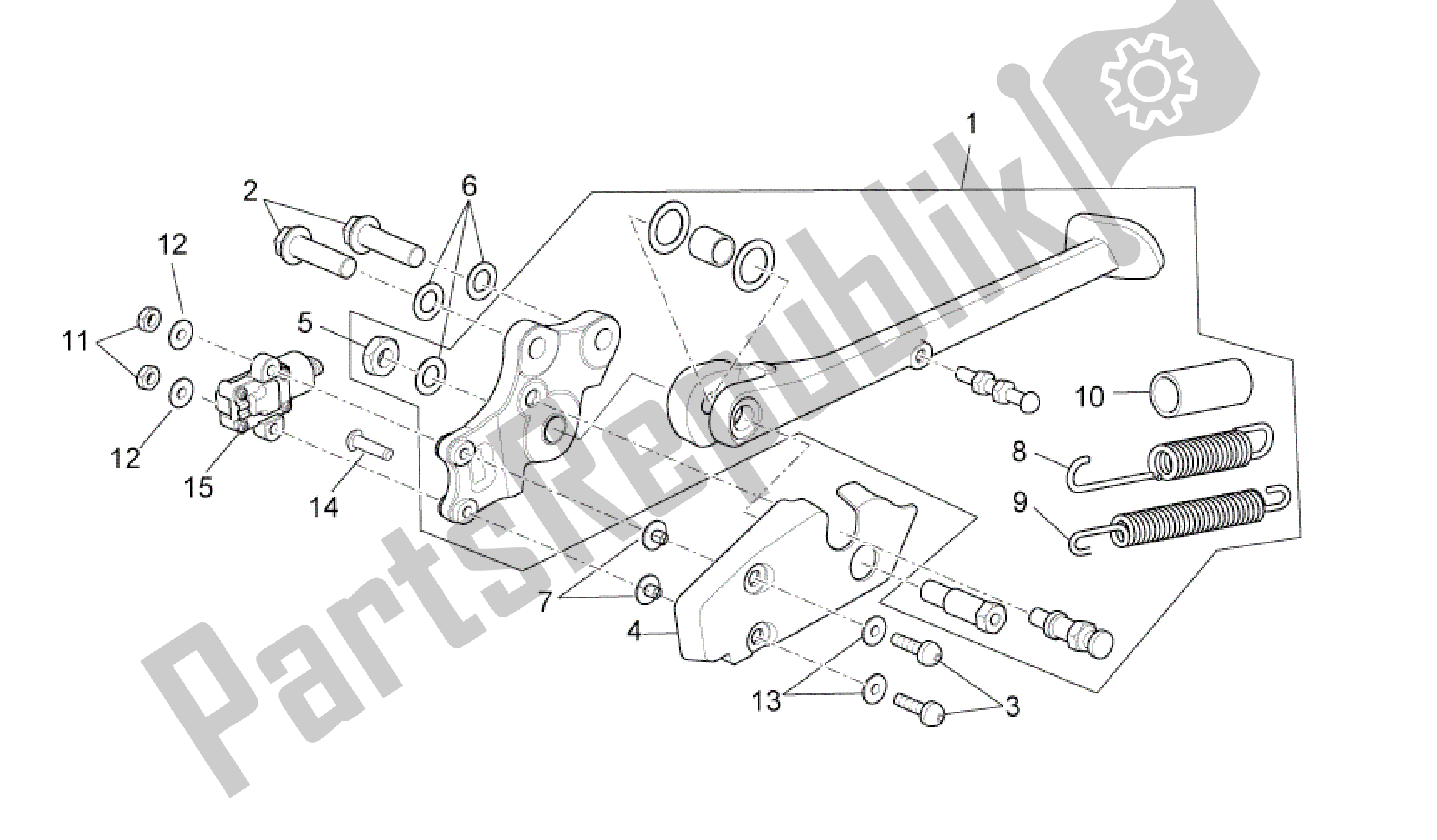 Alle onderdelen voor de Centrale Standaard van de Aprilia RSV4 Factory SBK Racing 3979 1000 2009 - 2010