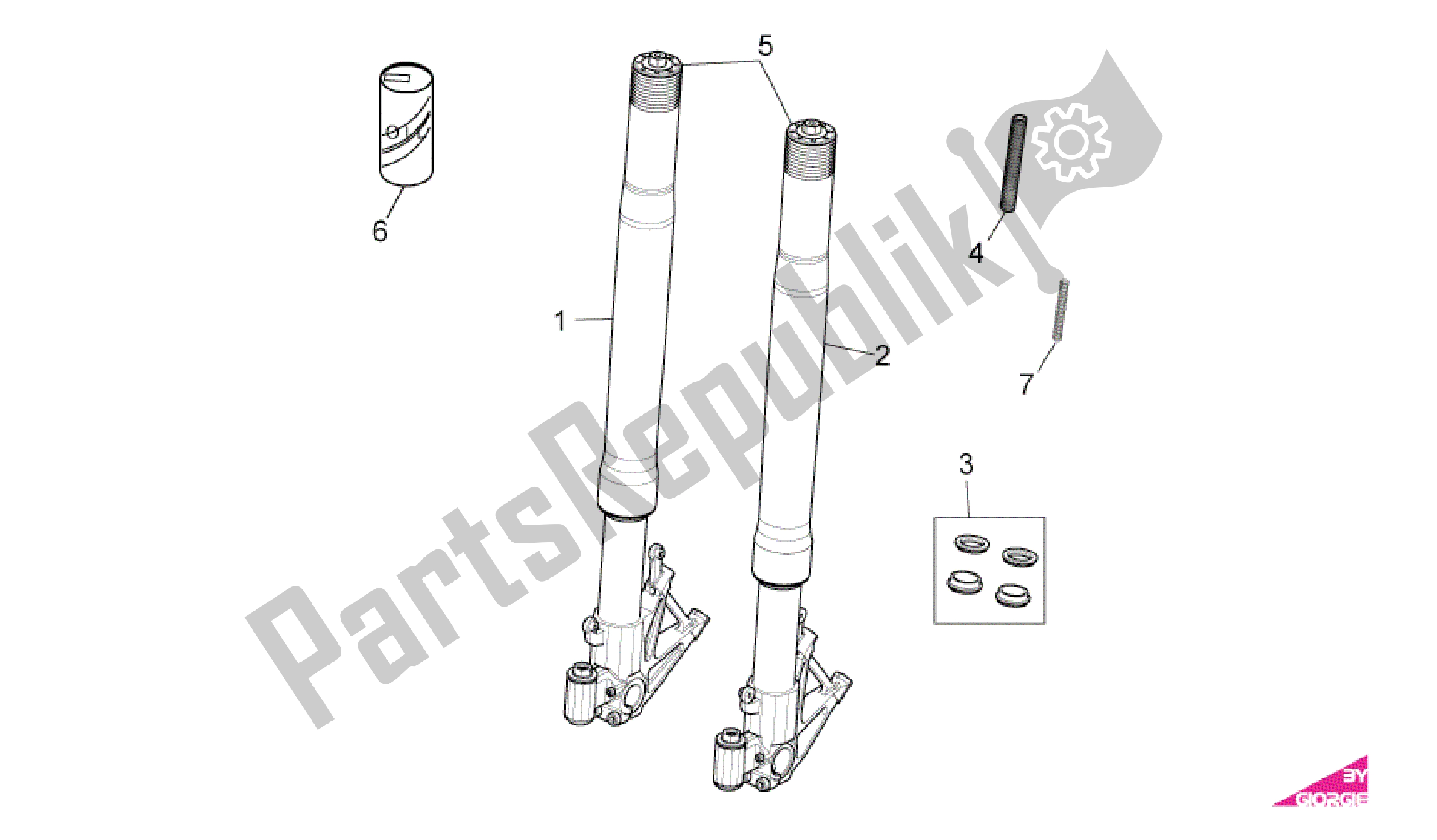 All parts for the Front Fork of the Aprilia RSV4 Factory SBK Racing 3979 1000 2009 - 2010