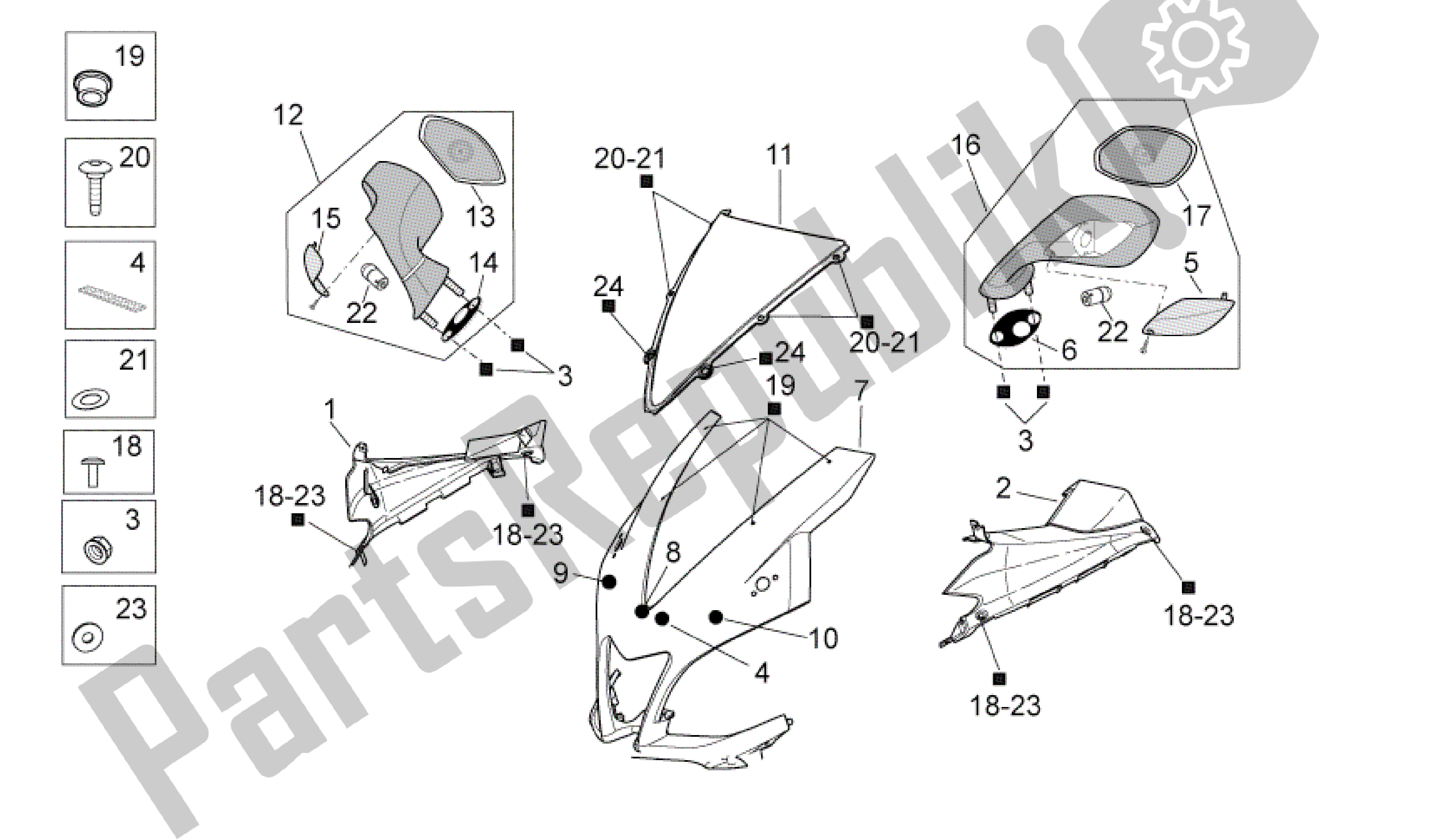 All parts for the Front Body I of the Aprilia RSV4 Factory SBK Racing 3979 1000 2009 - 2010