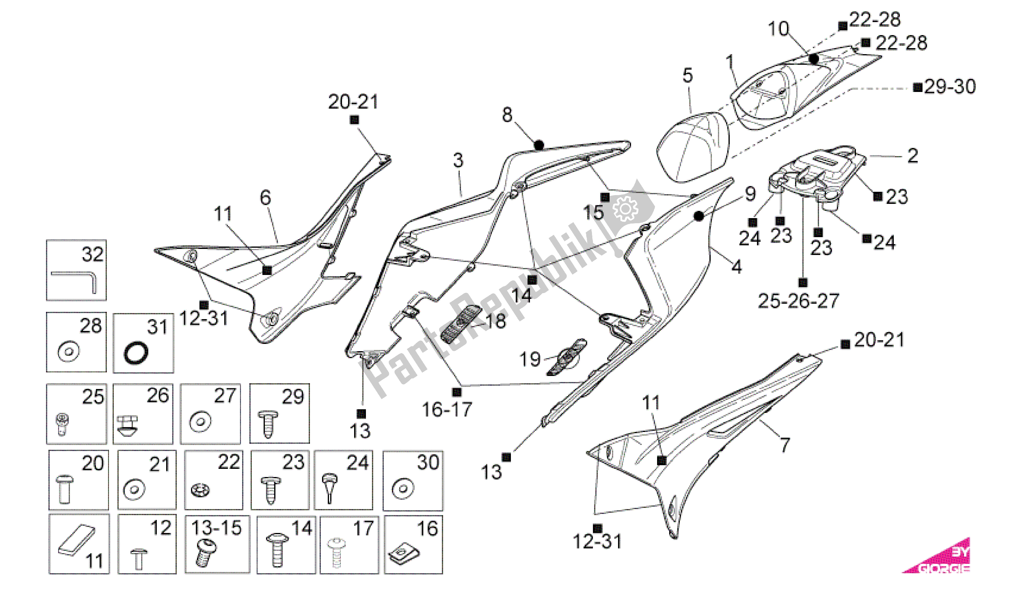 Tutte le parti per il Corpo Posteriore I del Aprilia RSV4 Factory SBK Racing 3979 1000 2009 - 2010