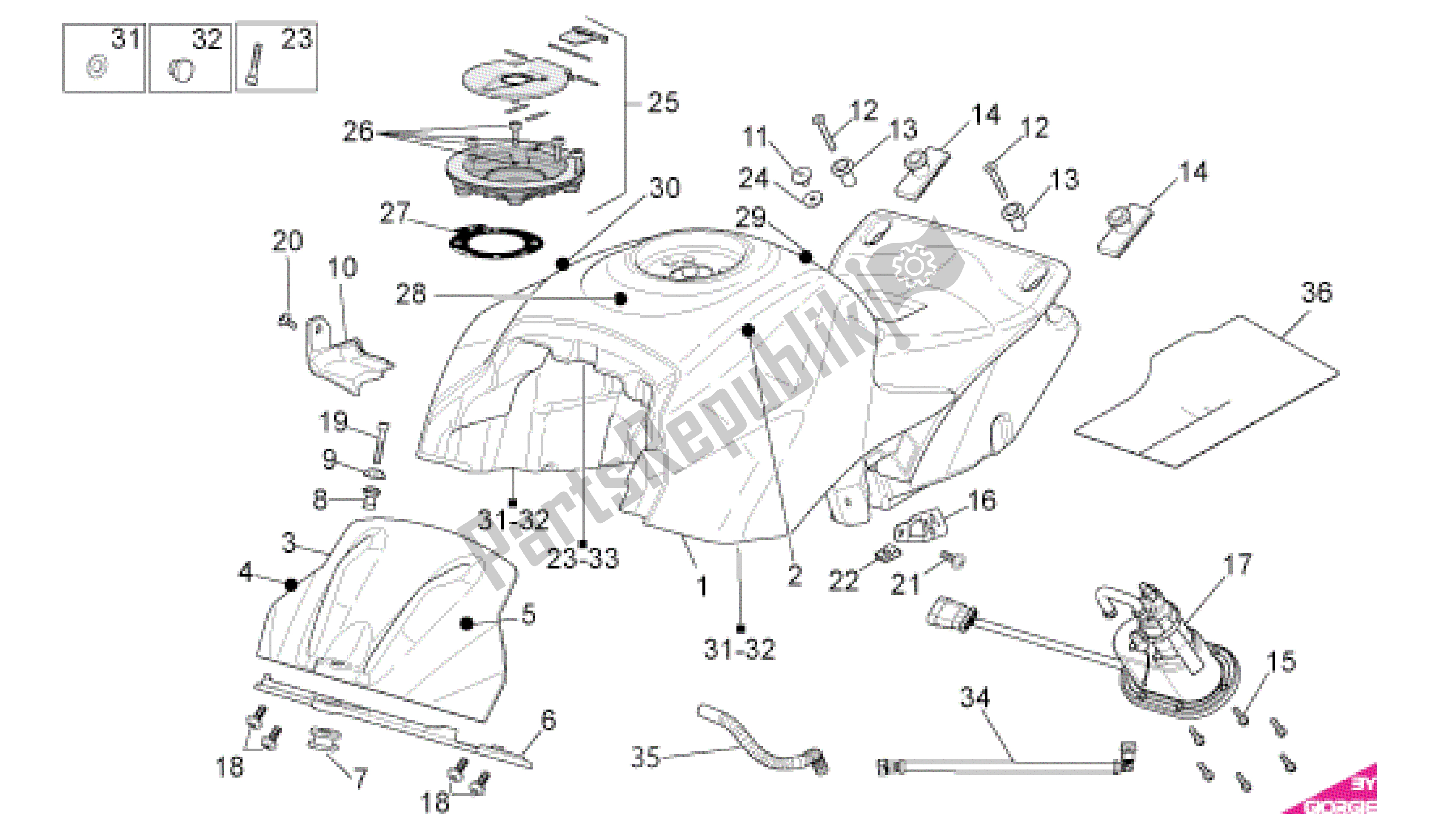 Alle onderdelen voor de Benzinetank van de Aprilia RSV4 Factory SBK Racing 3979 1000 2009 - 2010