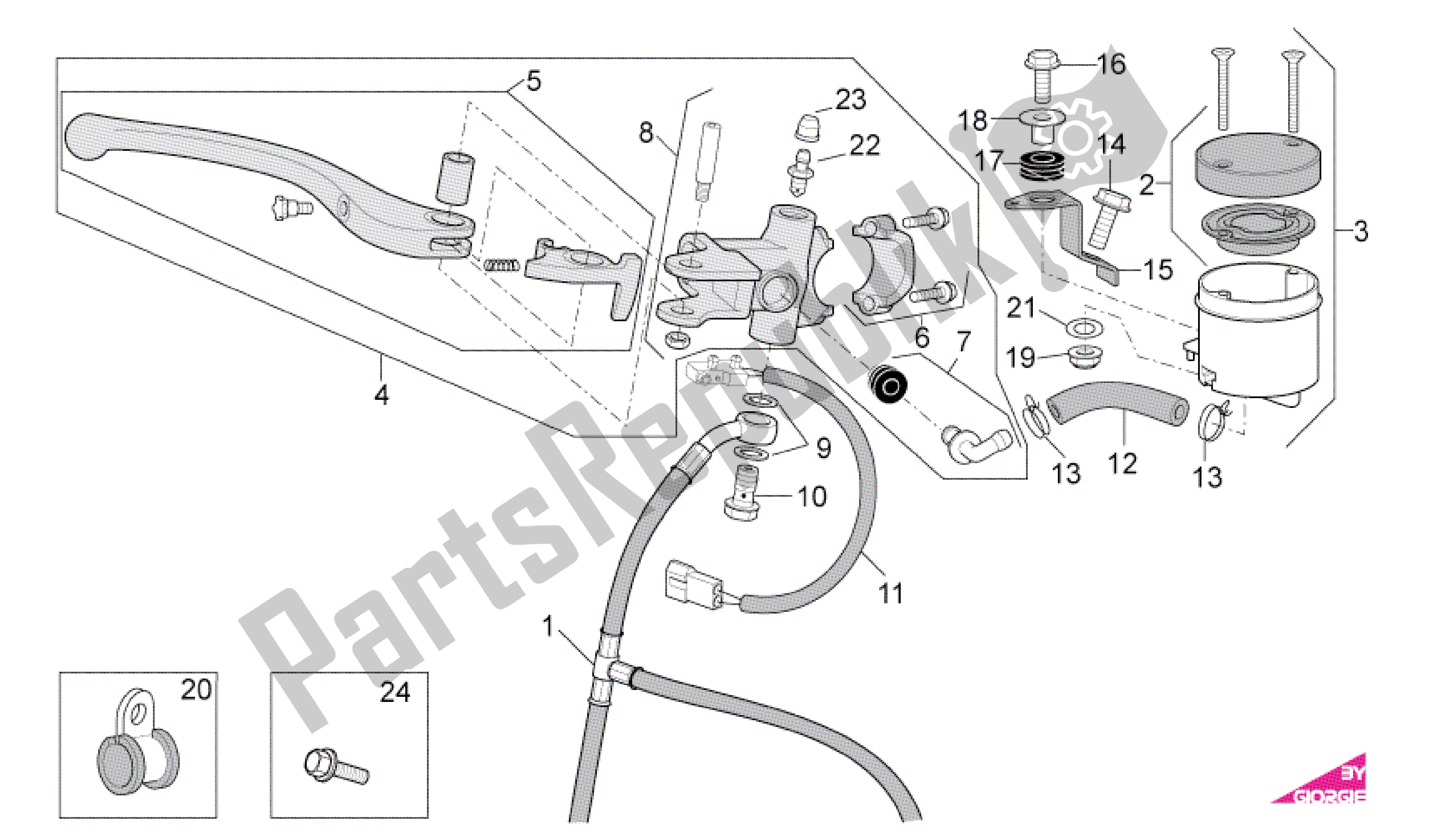 All parts for the Front Master Cilinder of the Aprilia RSV4 Factory SBK Racing 3979 1000 2009 - 2010