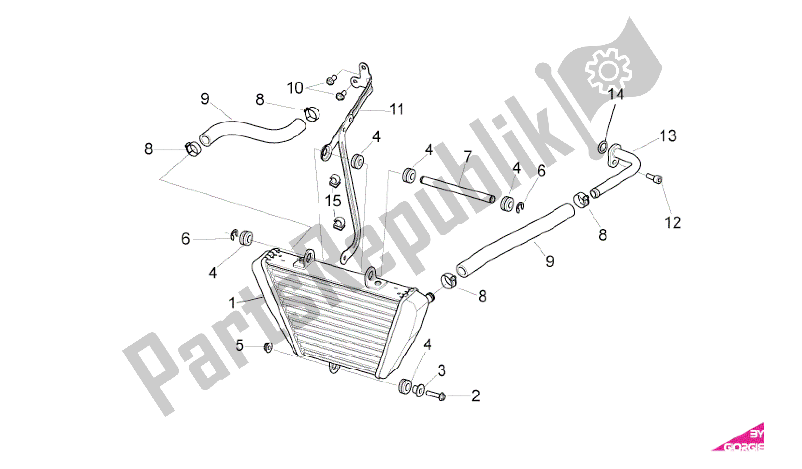 Alle onderdelen voor de Olie Radiator van de Aprilia RSV4 Factory SBK Racing 3979 1000 2009 - 2010