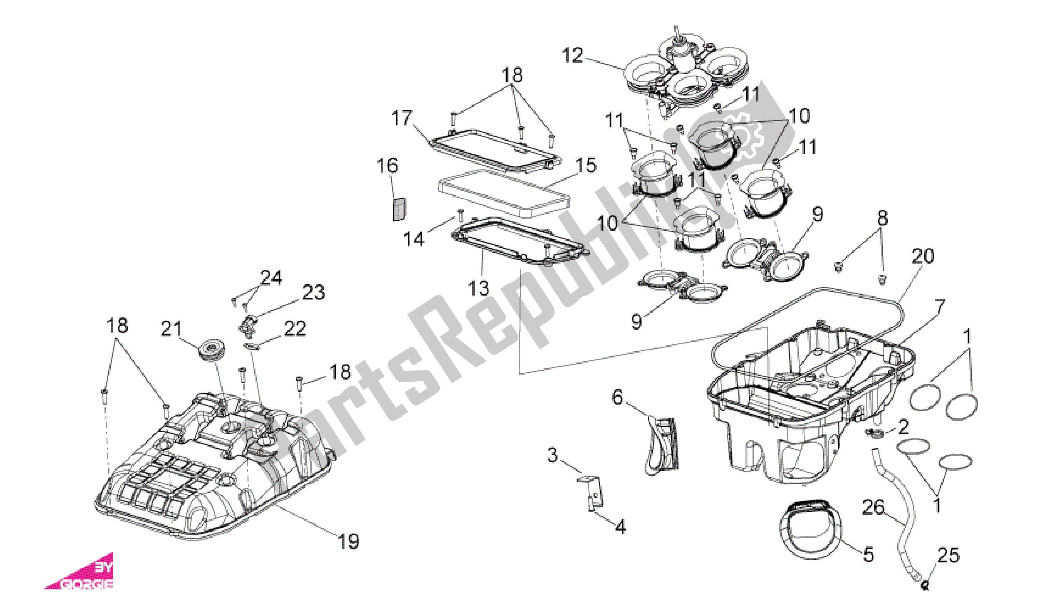 Tutte le parti per il Air Box del Aprilia RSV4 Factory SBK Racing 3979 1000 2009 - 2010