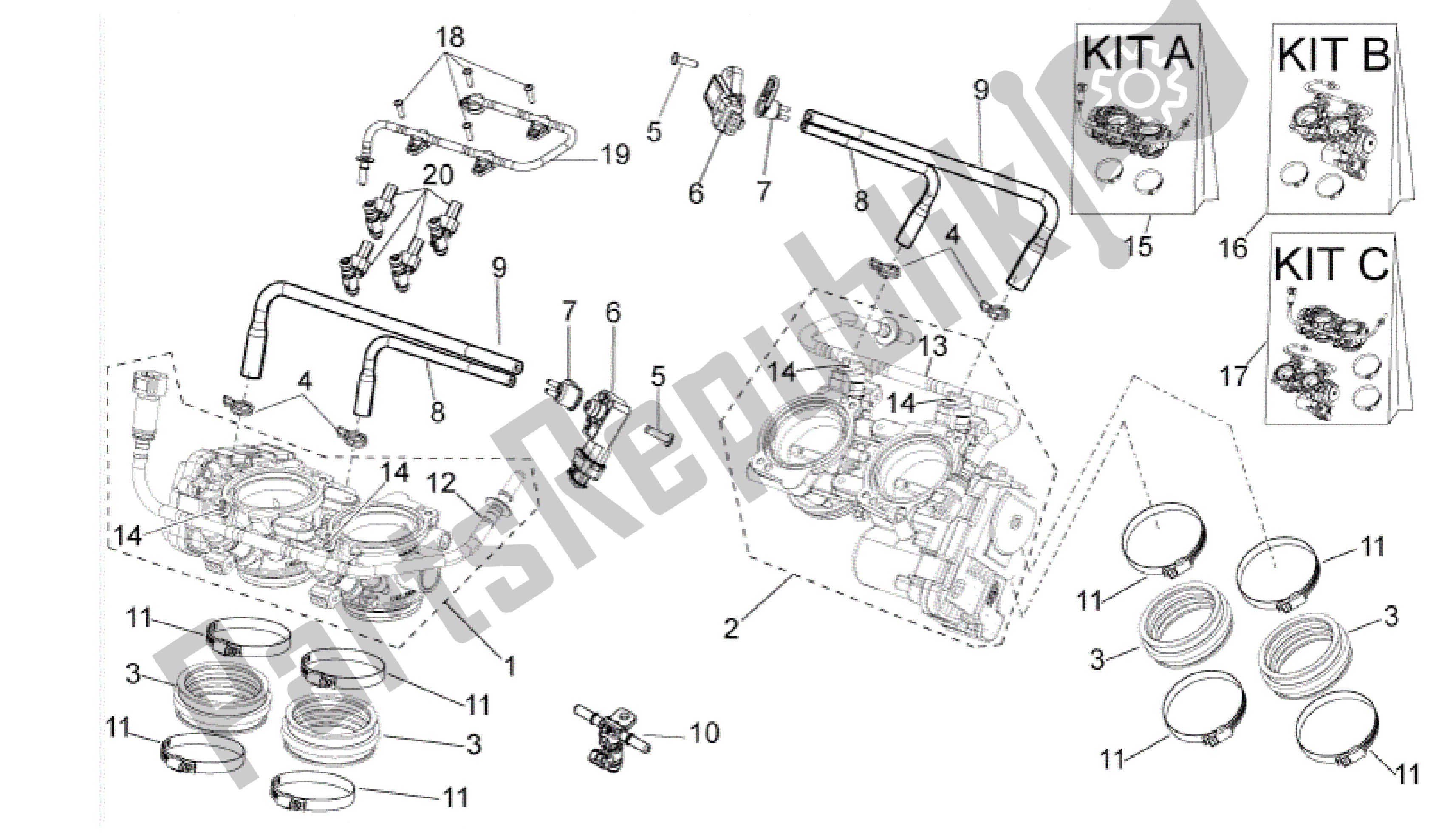 Tutte le parti per il Corpo Farfallato del Aprilia RSV4 Factory SBK Racing 3979 1000 2009 - 2010