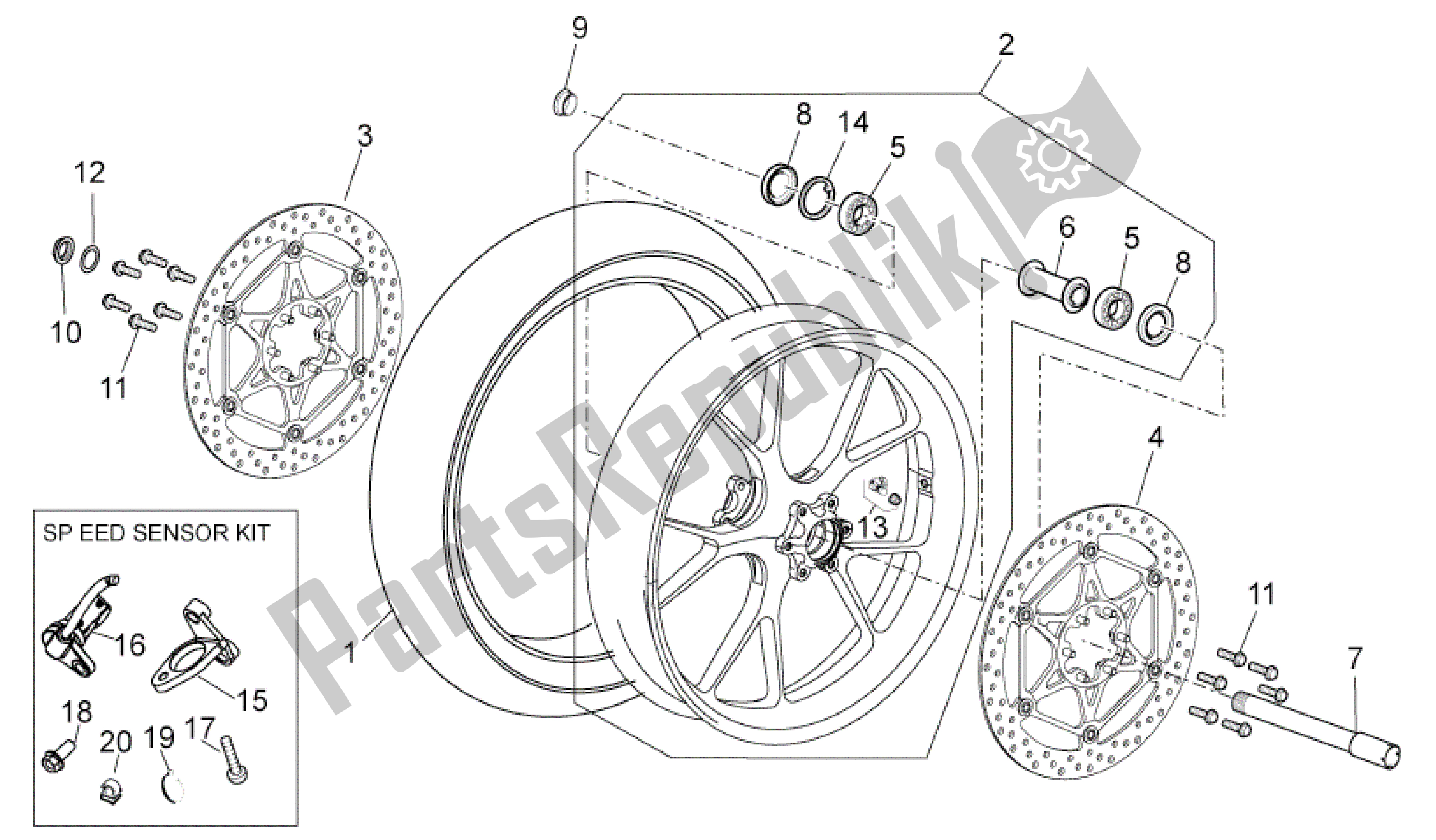 All parts for the Front Wheel of the Aprilia RSV4 Factory SBK Racing 3979 1000 2009 - 2010