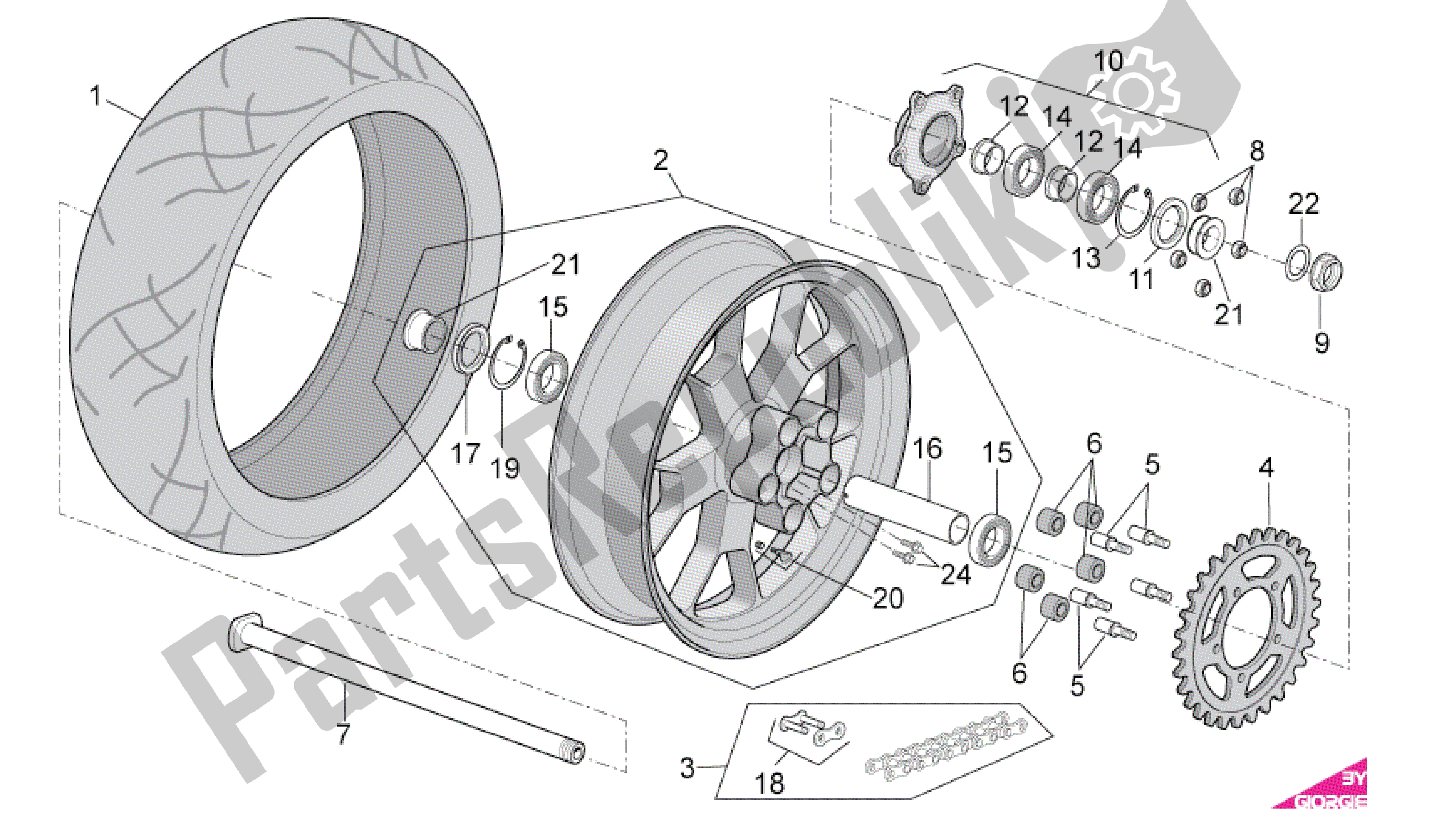 Todas las partes para Rueda Trasera de Aprilia RSV4 Factory SBK Racing 3979 1000 2009 - 2010