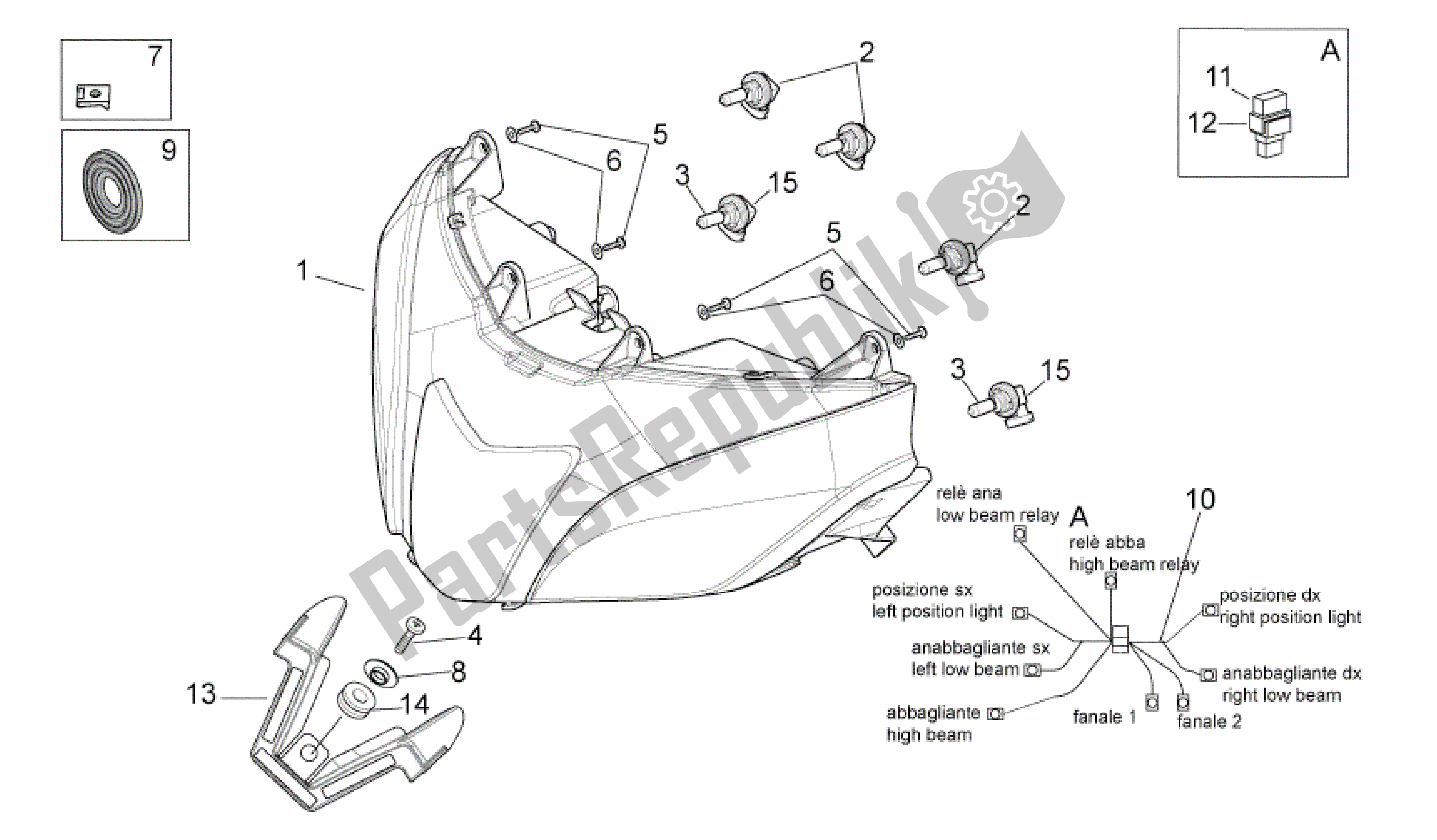 Alle Teile für das Scheinwerfer des Aprilia RSV4 Factory SBK Racing 3979 1000 2009 - 2010