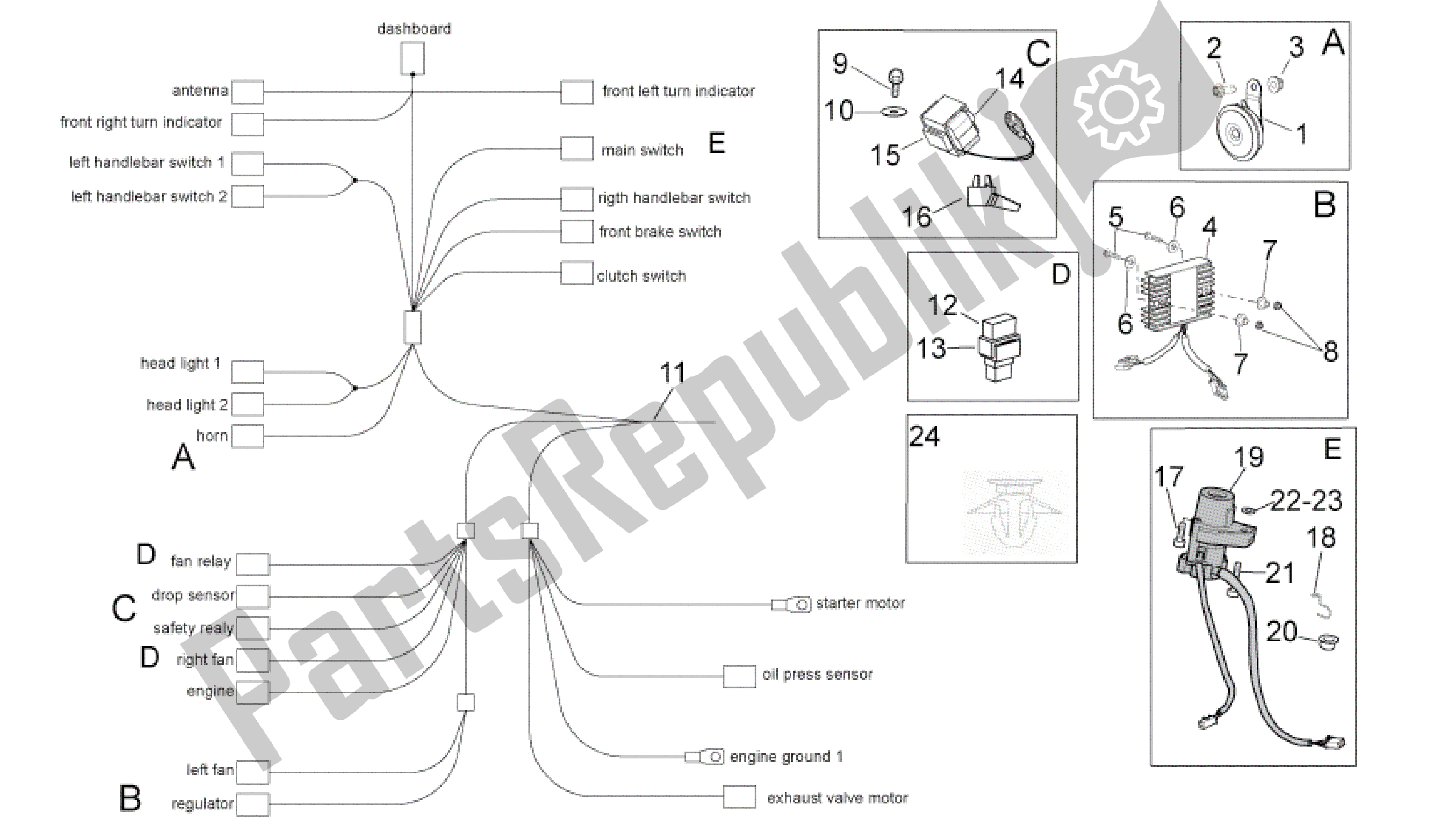 Tutte le parti per il Impianto Elettrico I del Aprilia RSV4 Factory SBK Racing 3979 1000 2009 - 2010