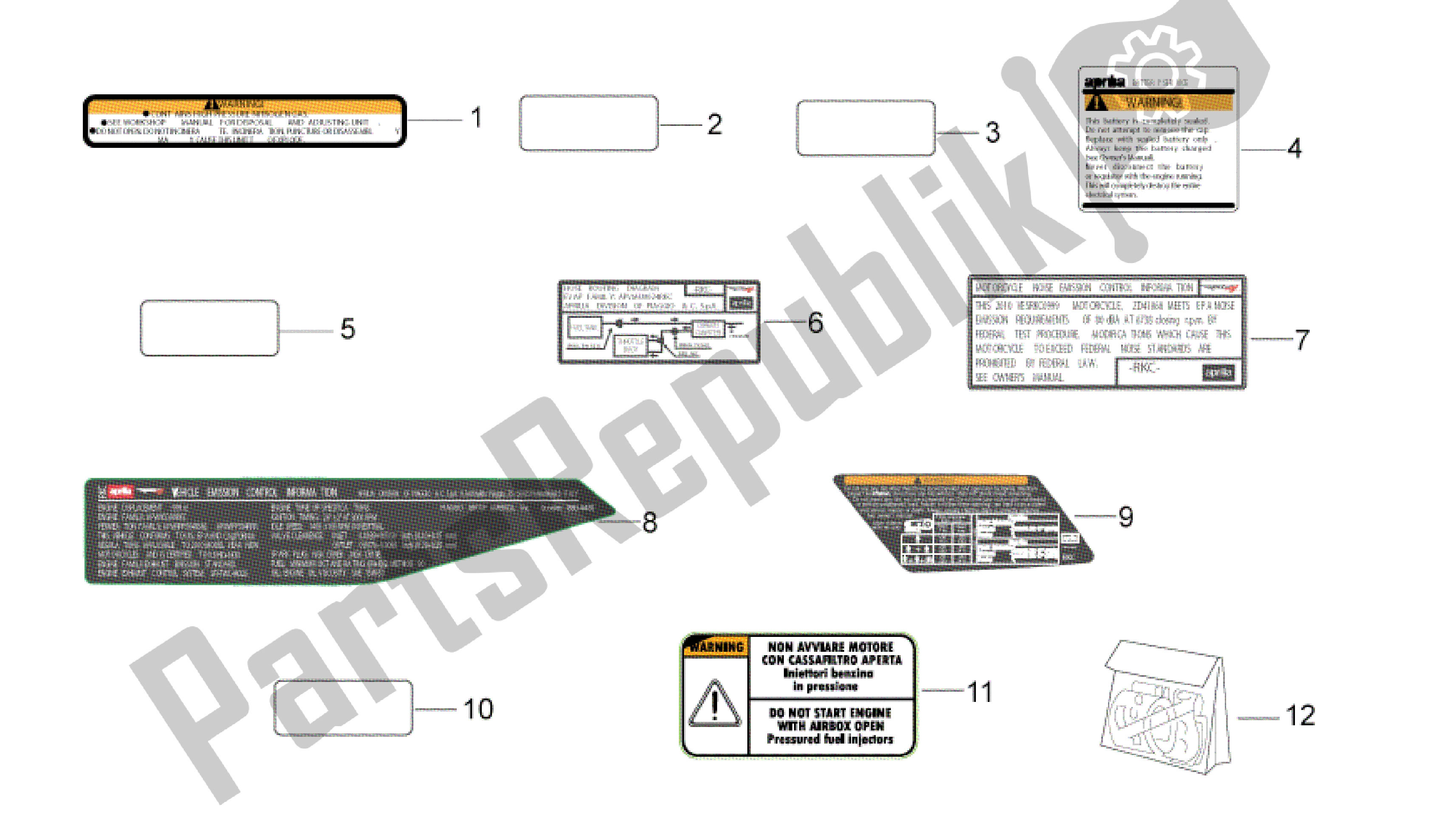 Alle onderdelen voor de Plaat Set En Sticker van de Aprilia RSV4 Factory SBK Racing 3979 1000 2009 - 2010
