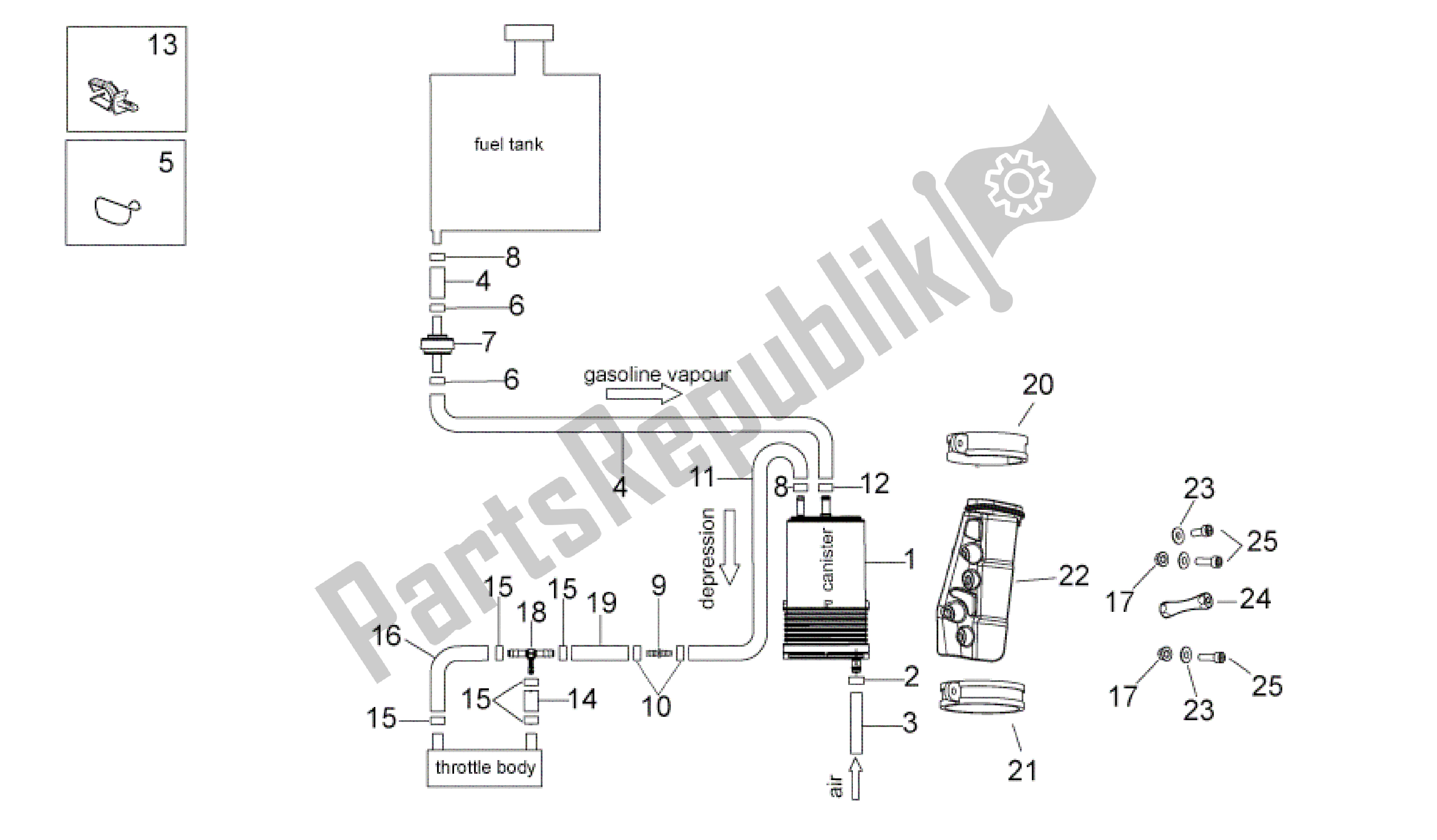 Tutte le parti per il Sistema Di Recupero Del Vapore Di Combustibile del Aprilia RSV4 Factory SBK Racing 3979 1000 2009 - 2010