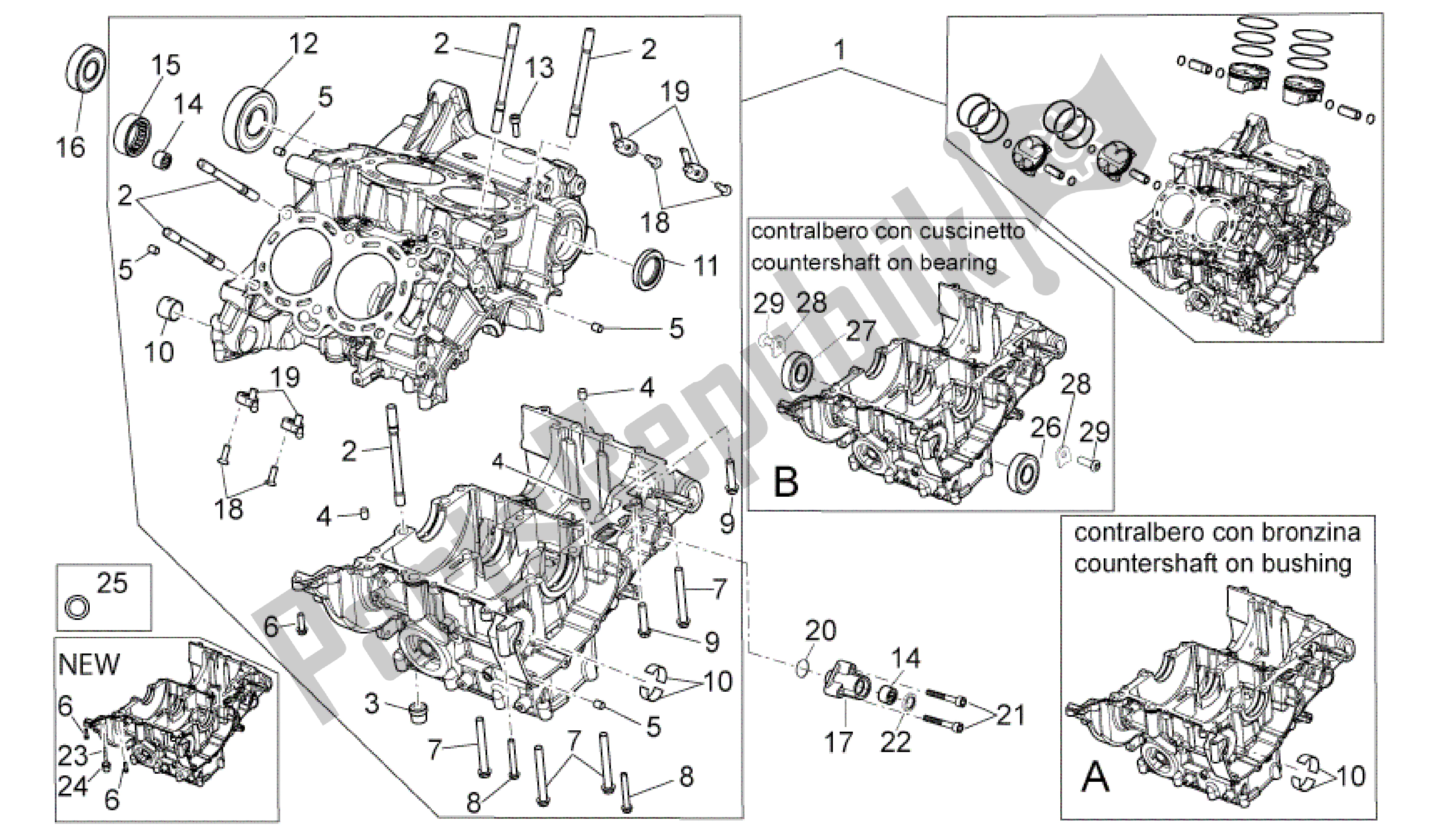 All parts for the Crank-case I of the Aprilia RSV4 Factory SBK Racing 3979 1000 2009 - 2010